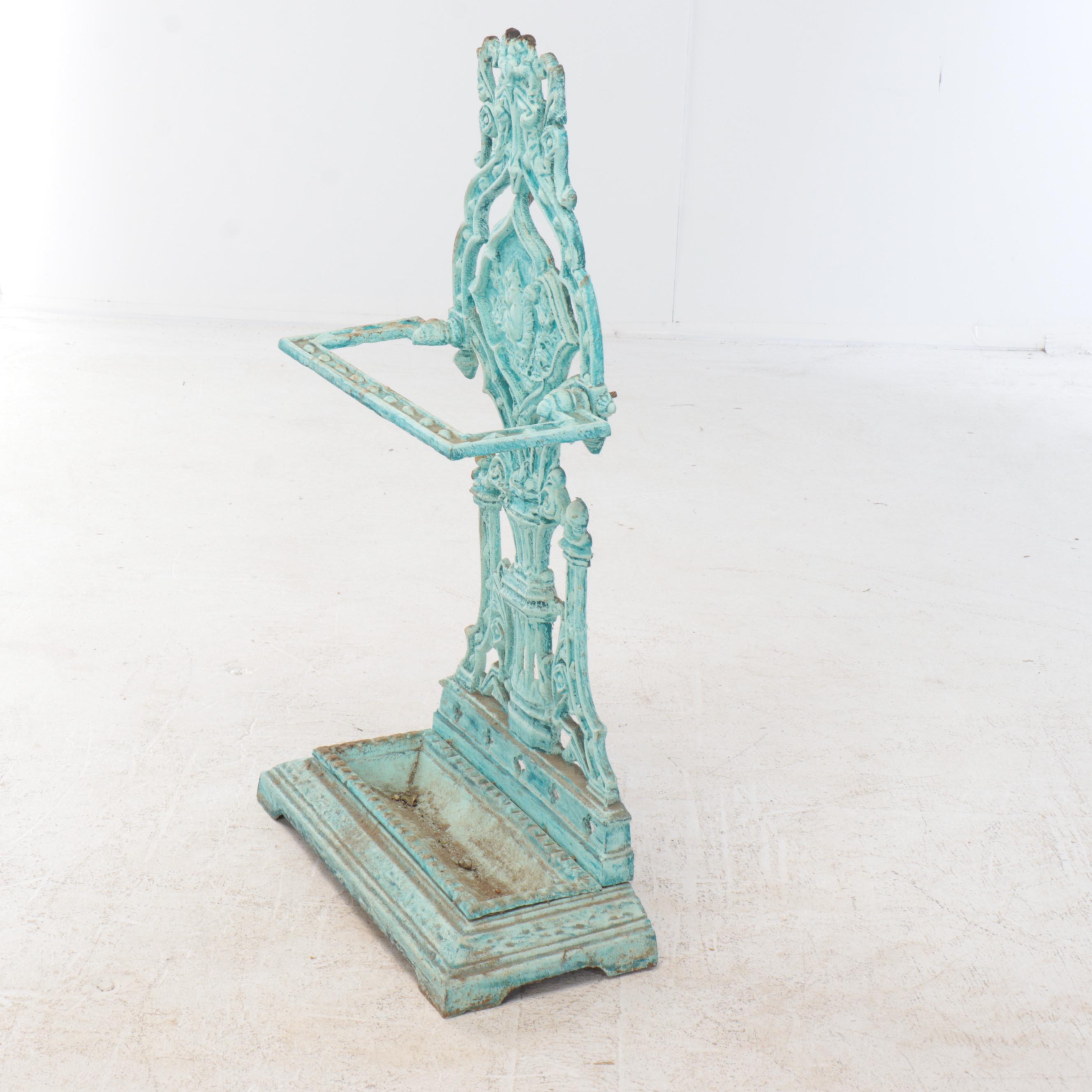 Victorian Style Painted Cast Iron Umbrella Stand with Squirrel Motif