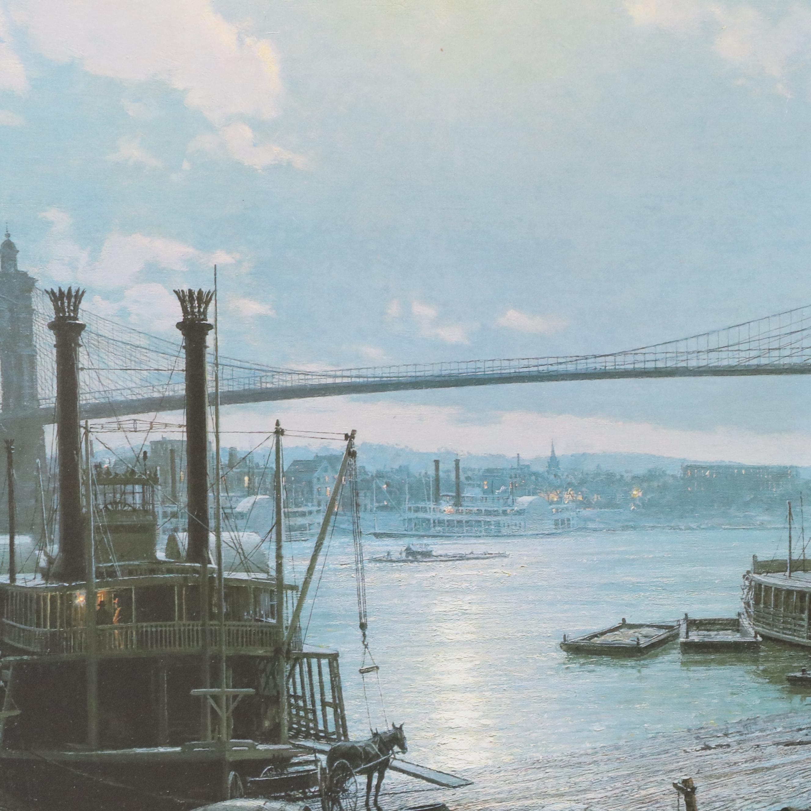John Stobart Offset Print "Cincinnati: Moonlight on the Ohio... 1880"