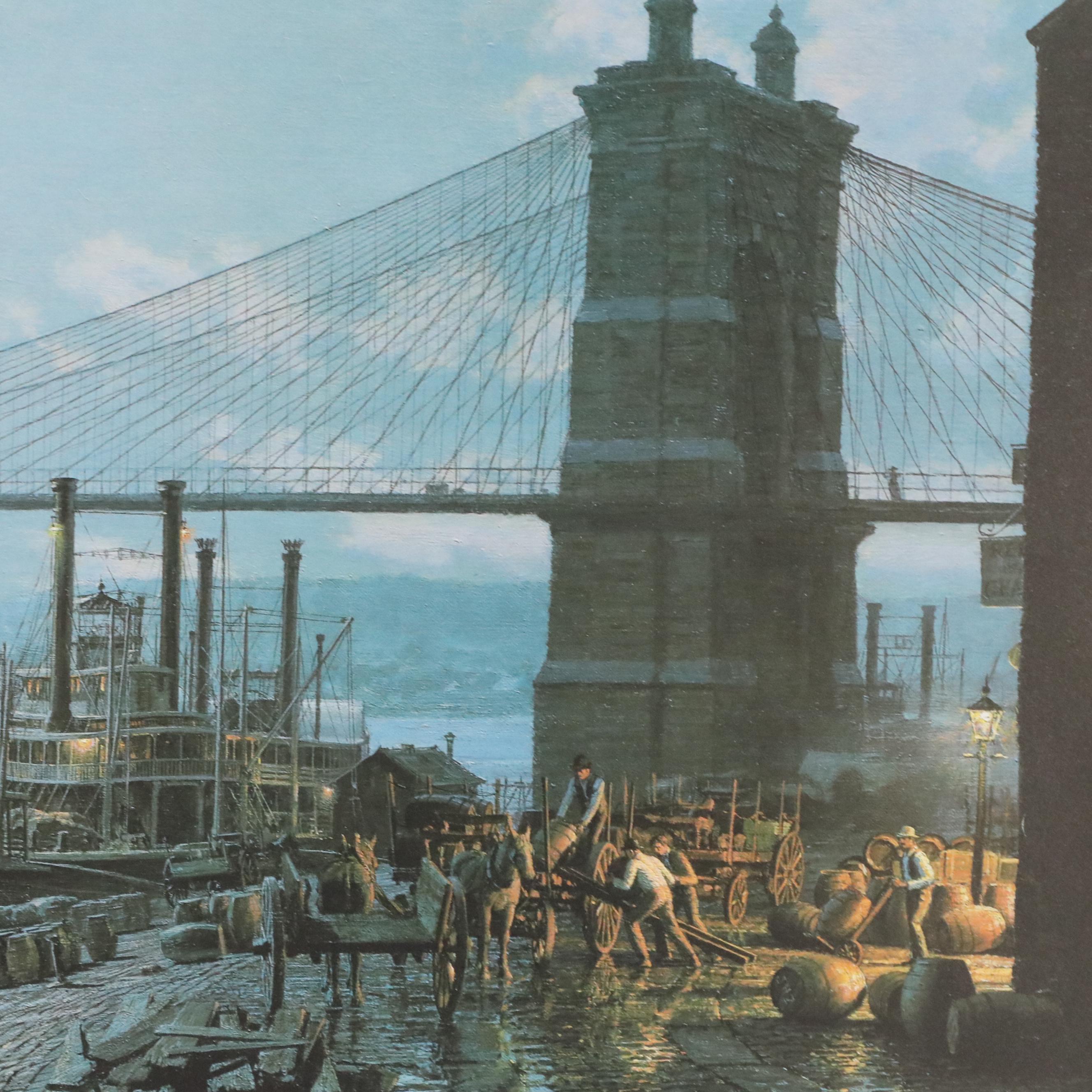 John Stobart Offset Print "Cincinnati: Moonlight on the Ohio... 1880"