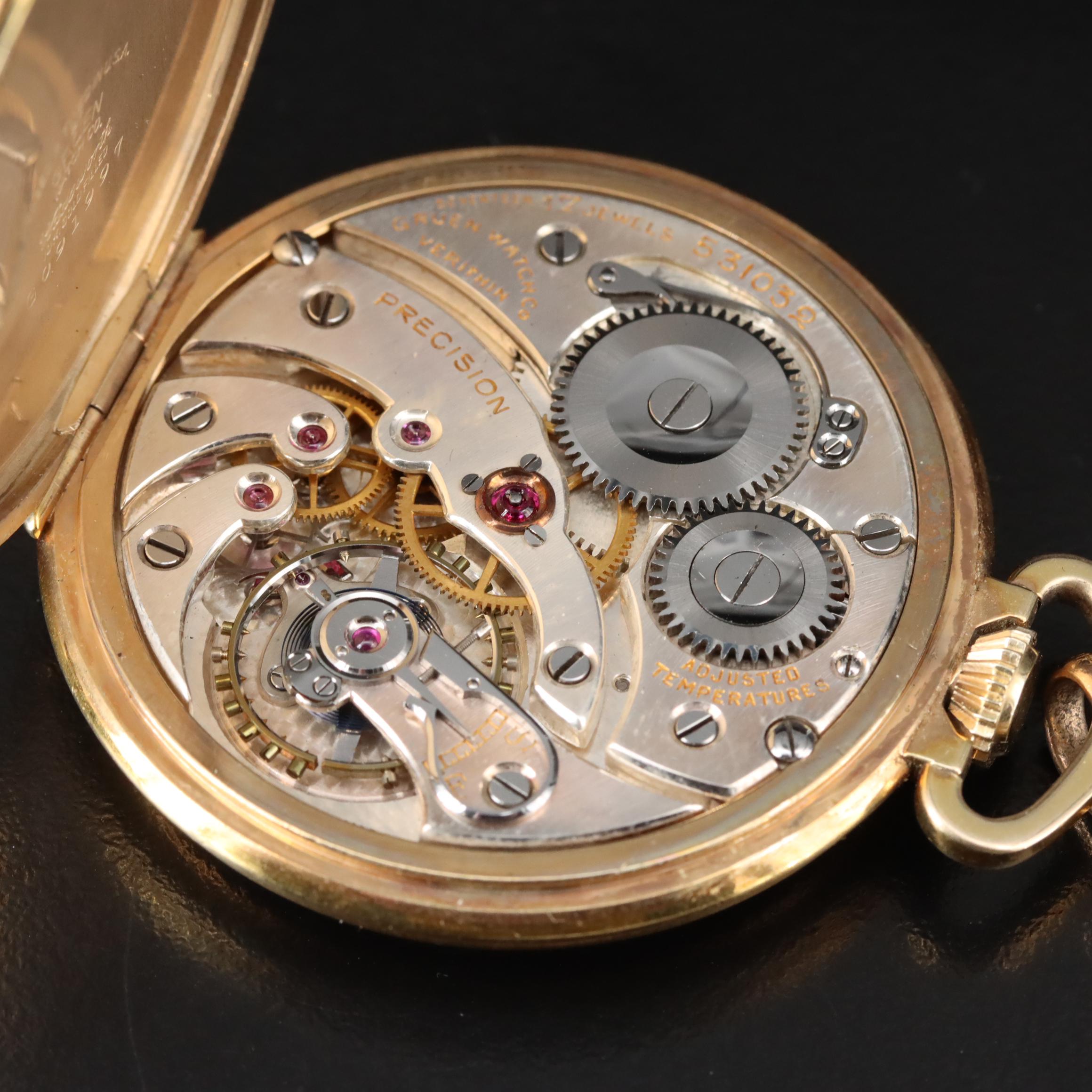 Vintage Gruen Veri-Thin Pocket Watch with Fob Chain and Pocket Knife