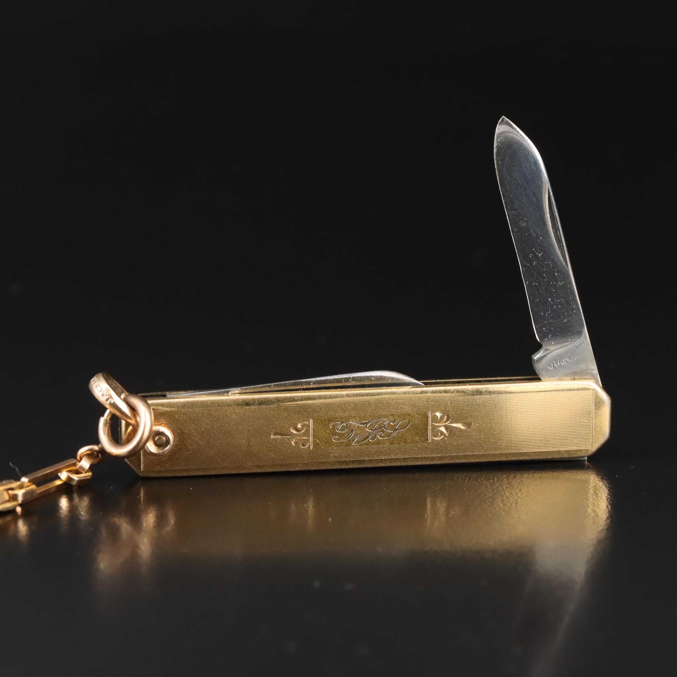 Vintage Gruen Veri-Thin Pocket Watch with Fob Chain and Pocket Knife