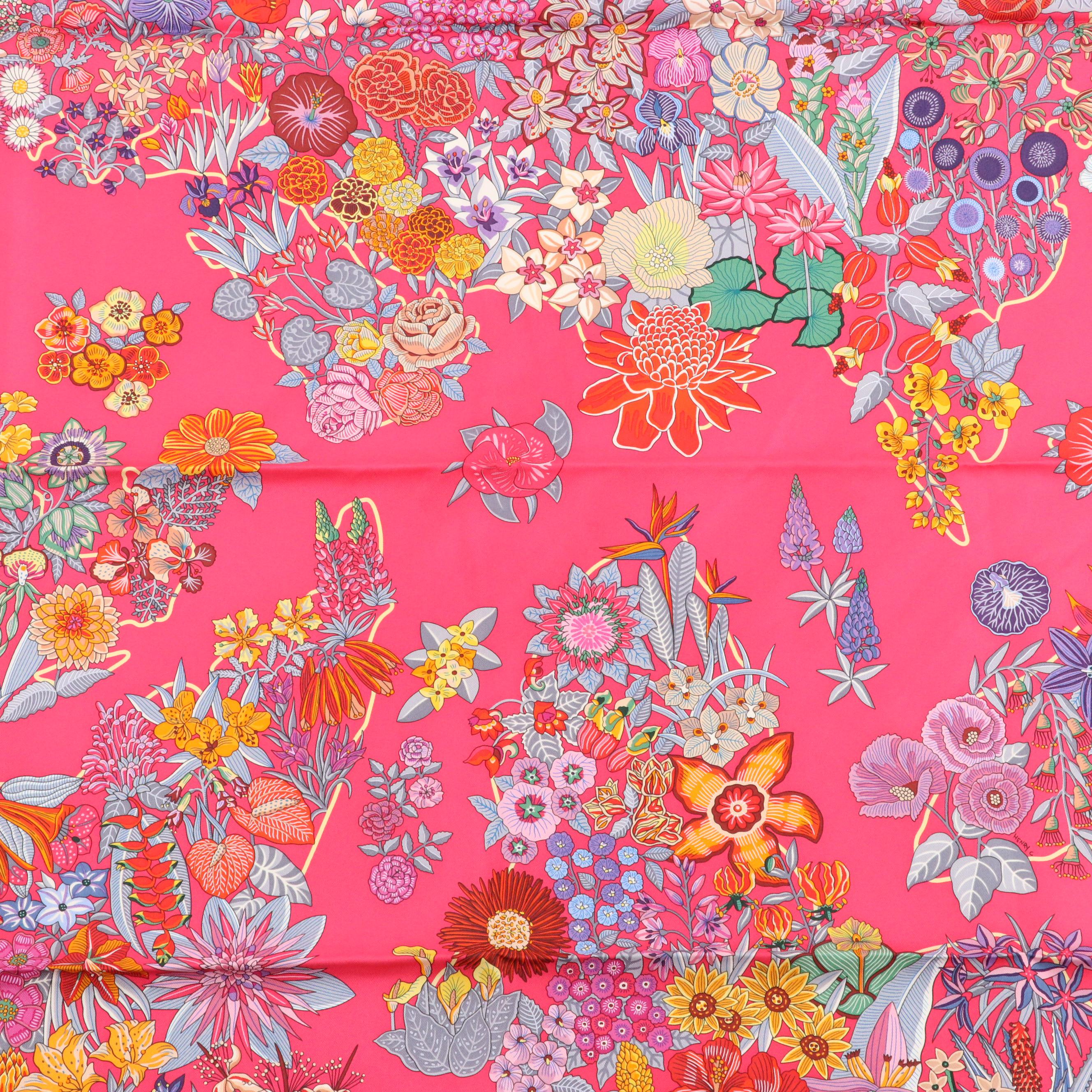 Hermès "Planifleurs" Silk Twill Scarf 90 with Box