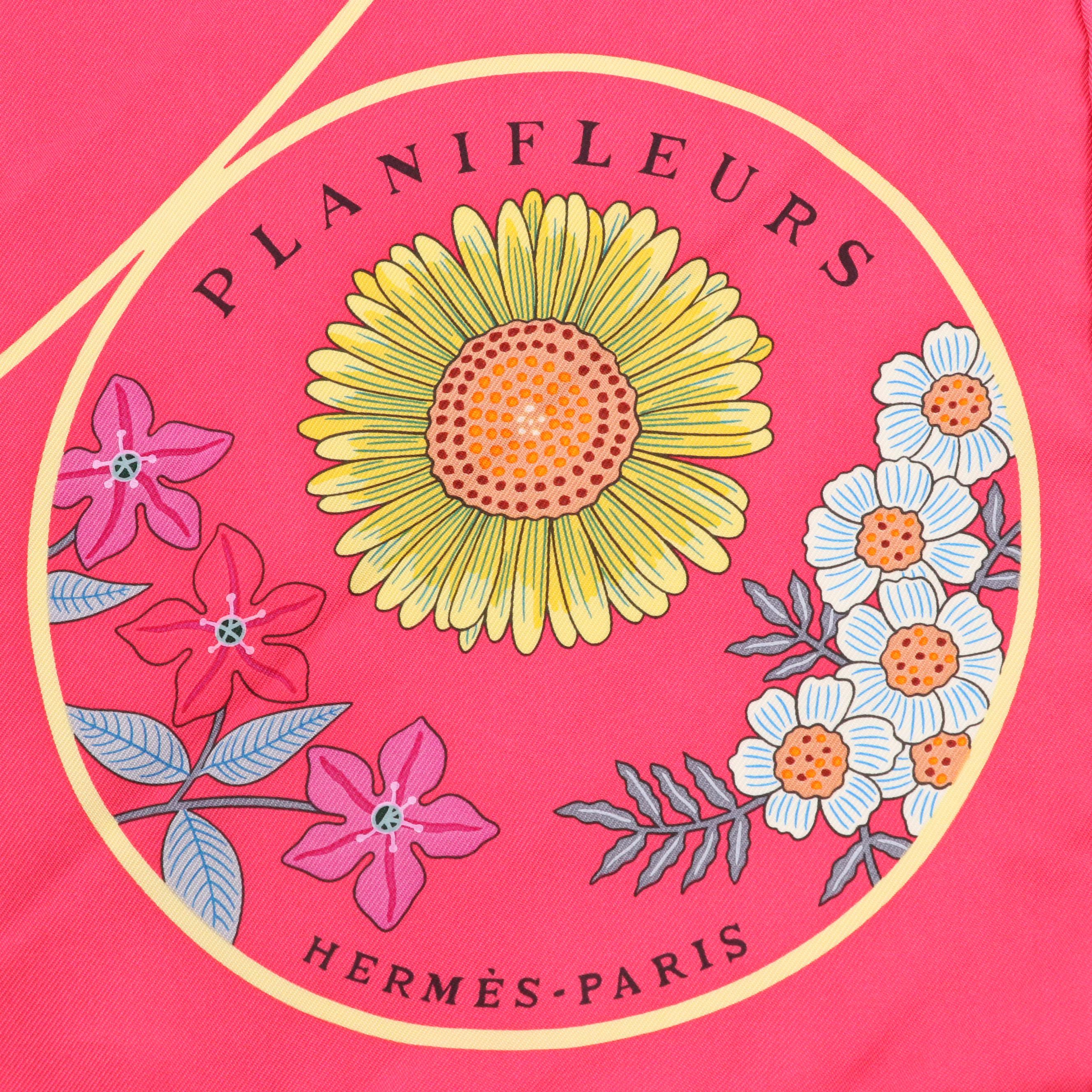 Hermès "Planifleurs" Silk Twill Scarf 90 with Box