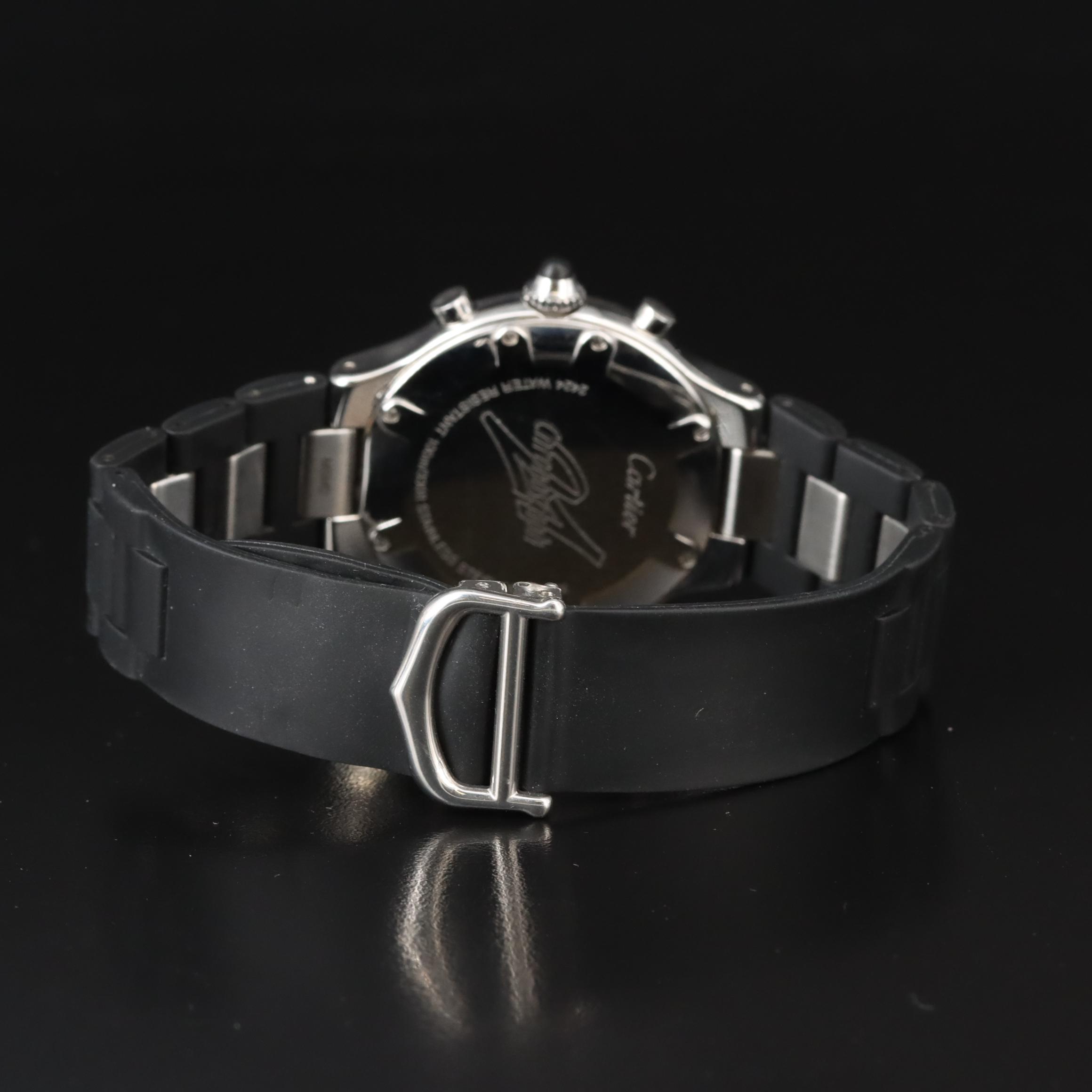 Cartier Chronoscaph 21 Chronograph Black Rubber Steel Quartz Watch