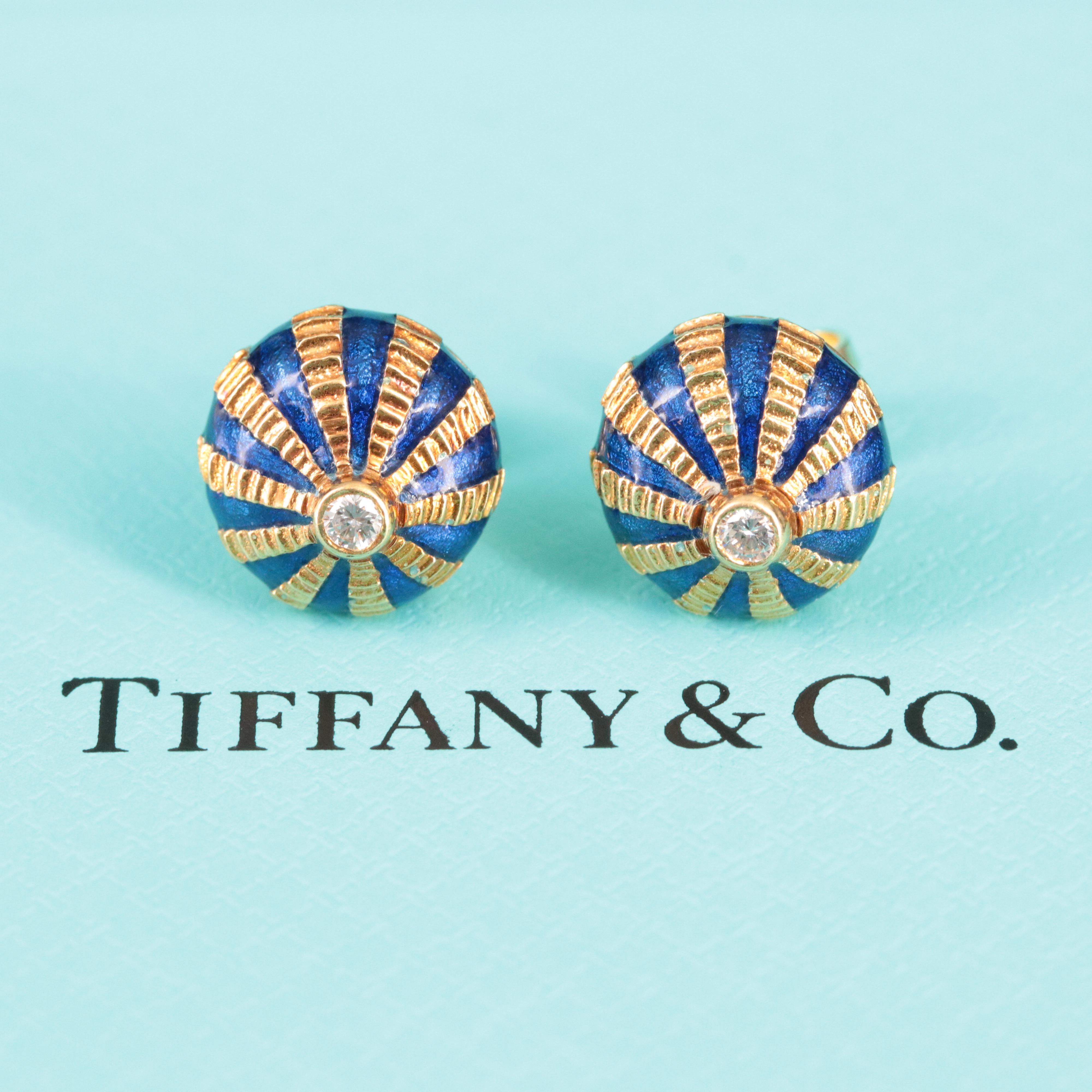 Jean Schlumberger for Tiffany & Co. Taj Mahal 18K Enamel and Diamond Earrings