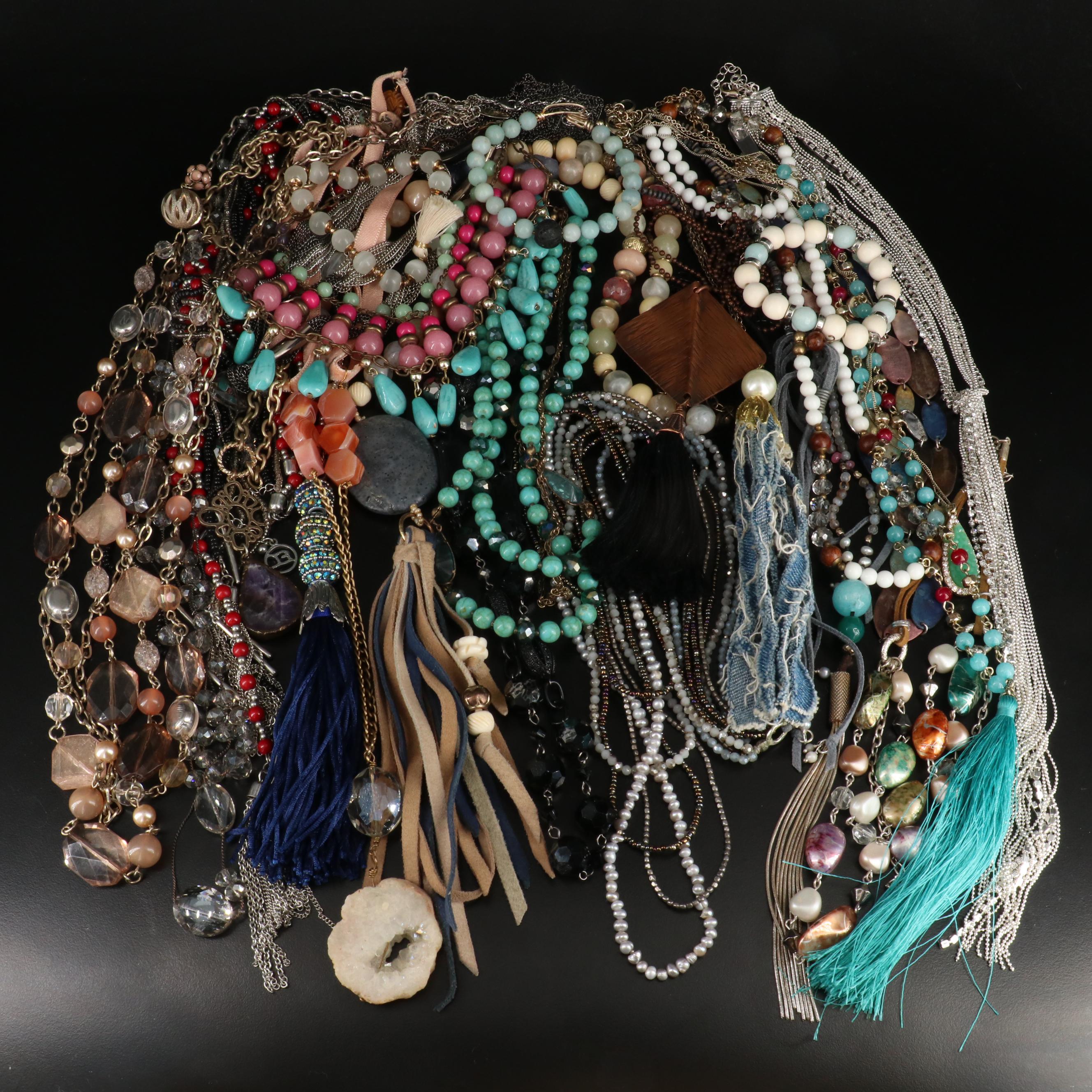 Fashion Necklace and Bracelet Collection Featuring Tassels and Fringe