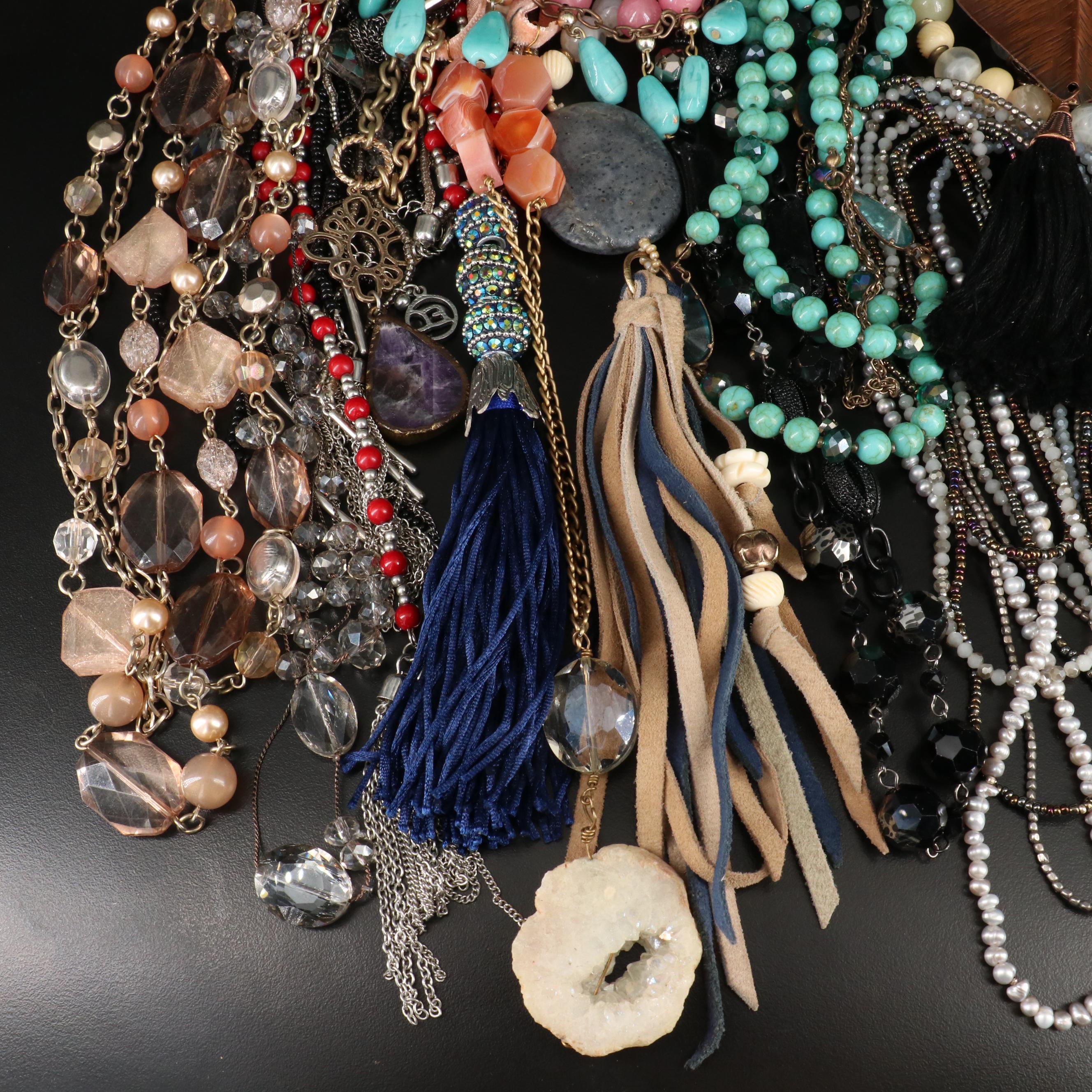 Fashion Necklace and Bracelet Collection Featuring Tassels and Fringe