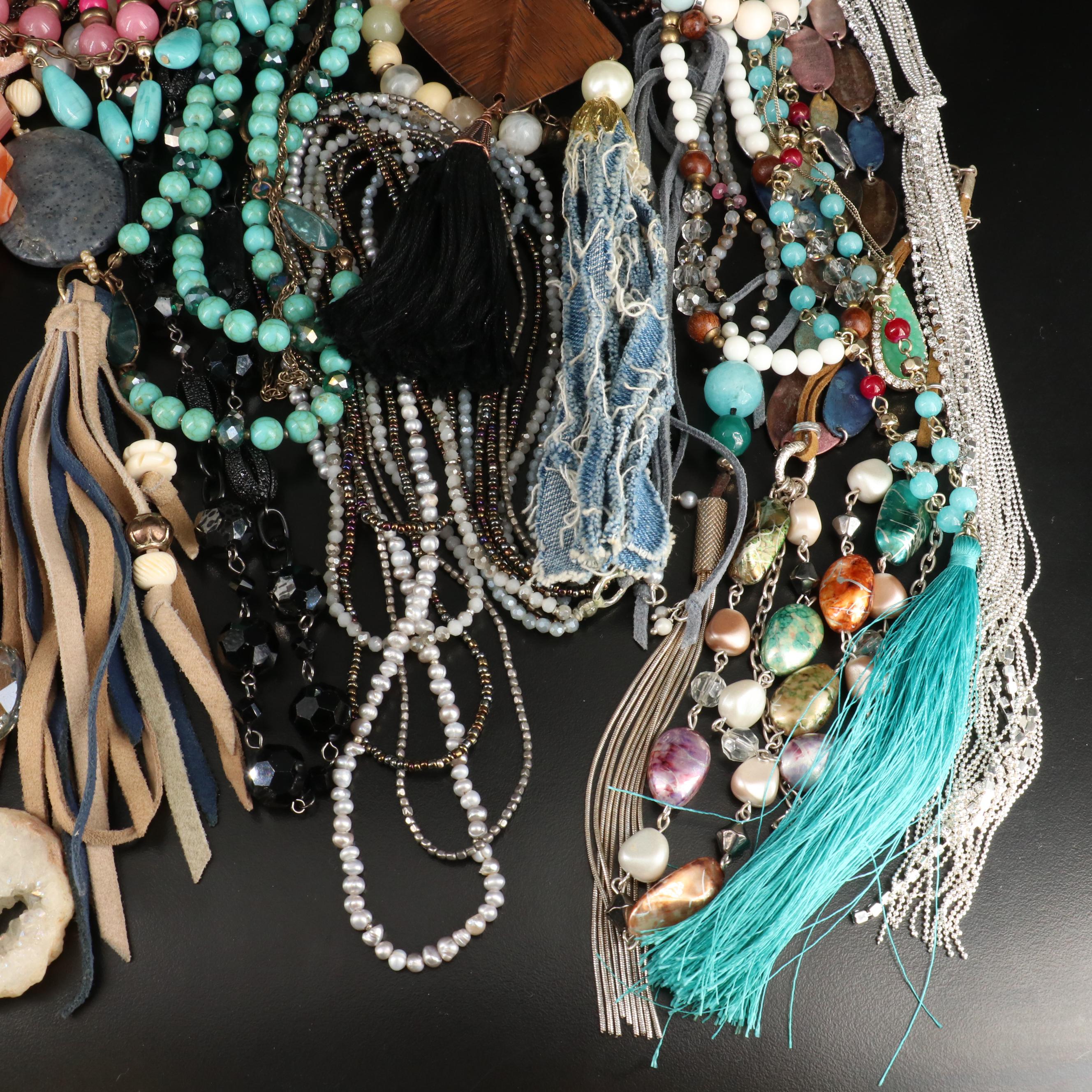 Fashion Necklace and Bracelet Collection Featuring Tassels and Fringe