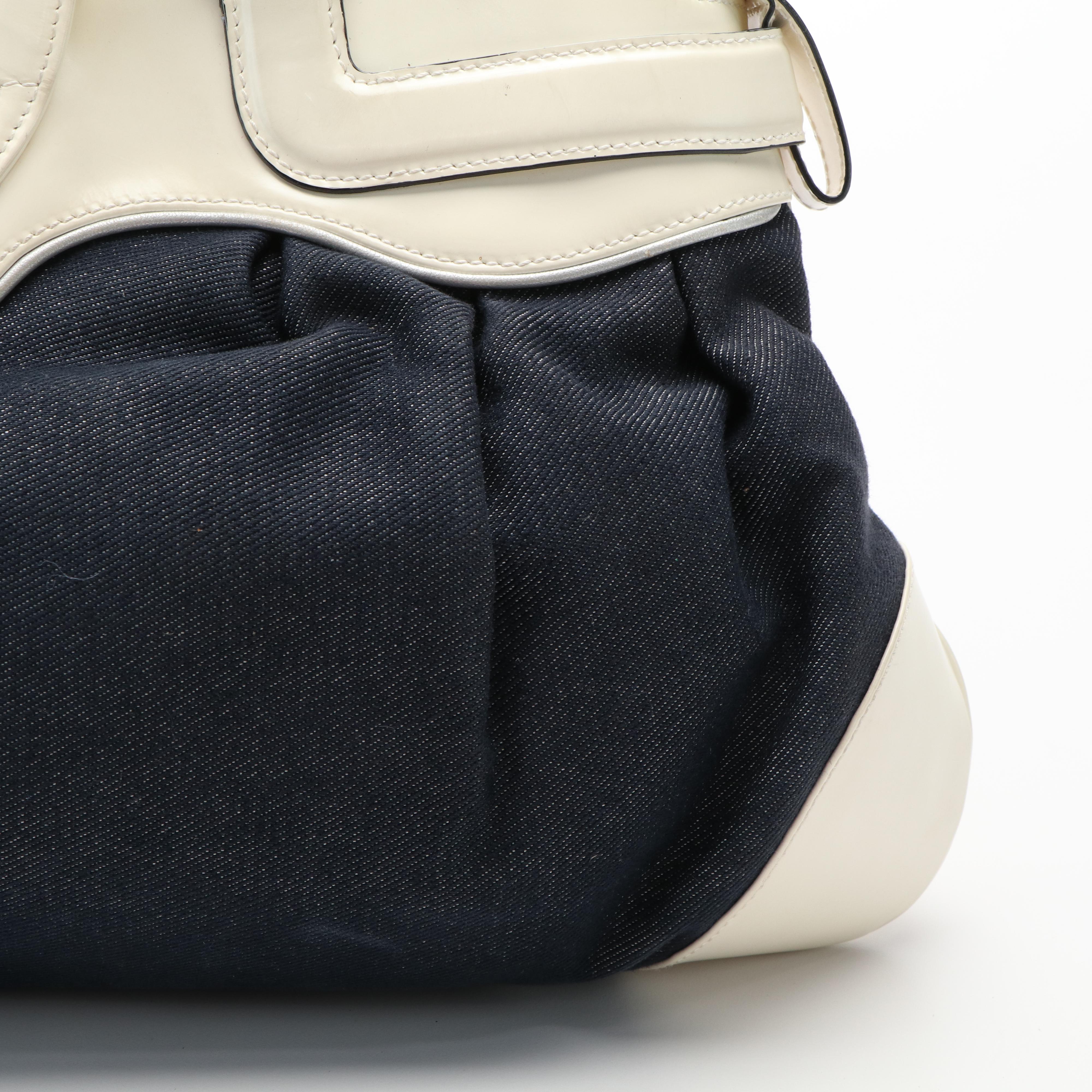 Salvatore Ferragamo Marisa Handbag in Blue Denim and Ivory Leather