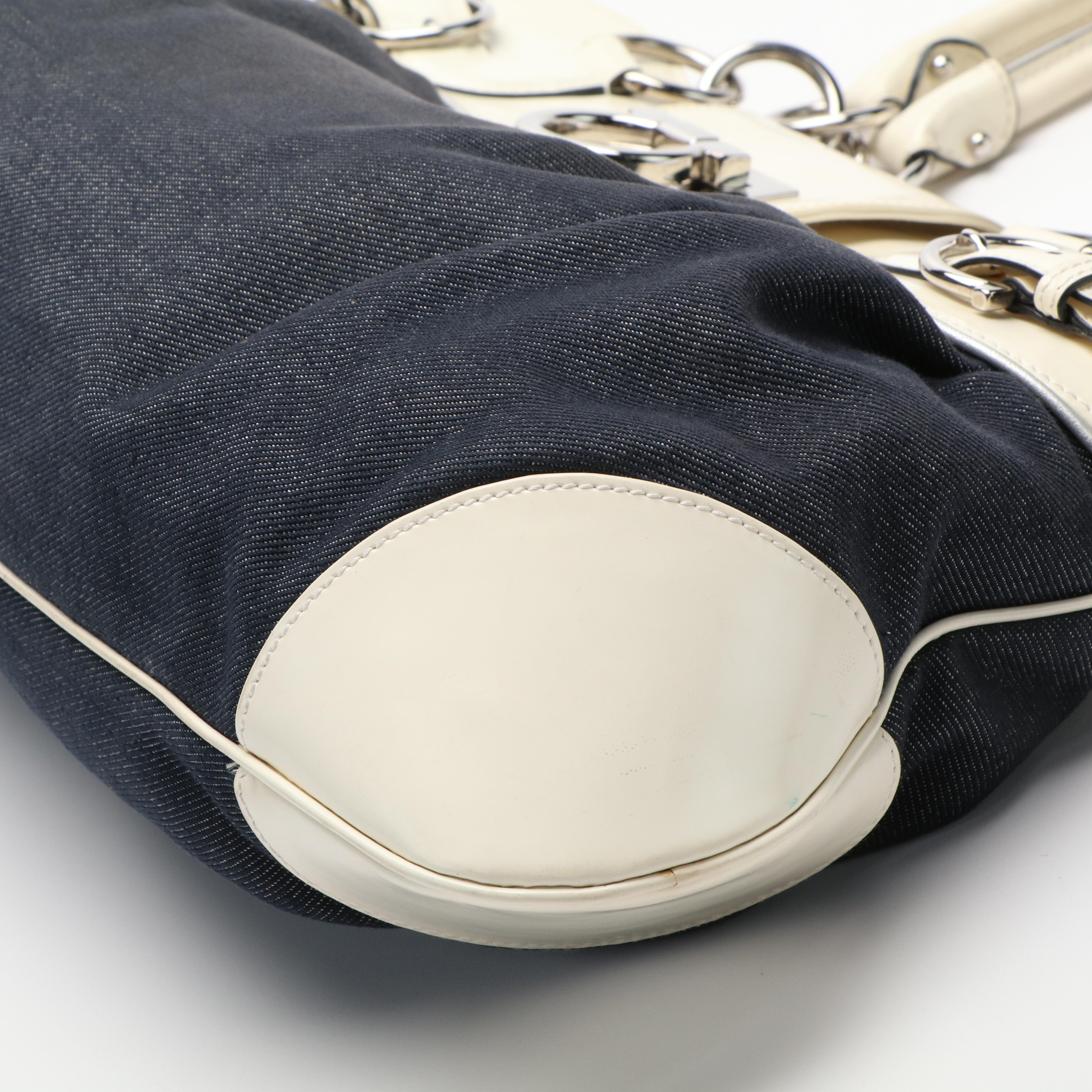 Salvatore Ferragamo Marisa Handbag in Blue Denim and Ivory Leather