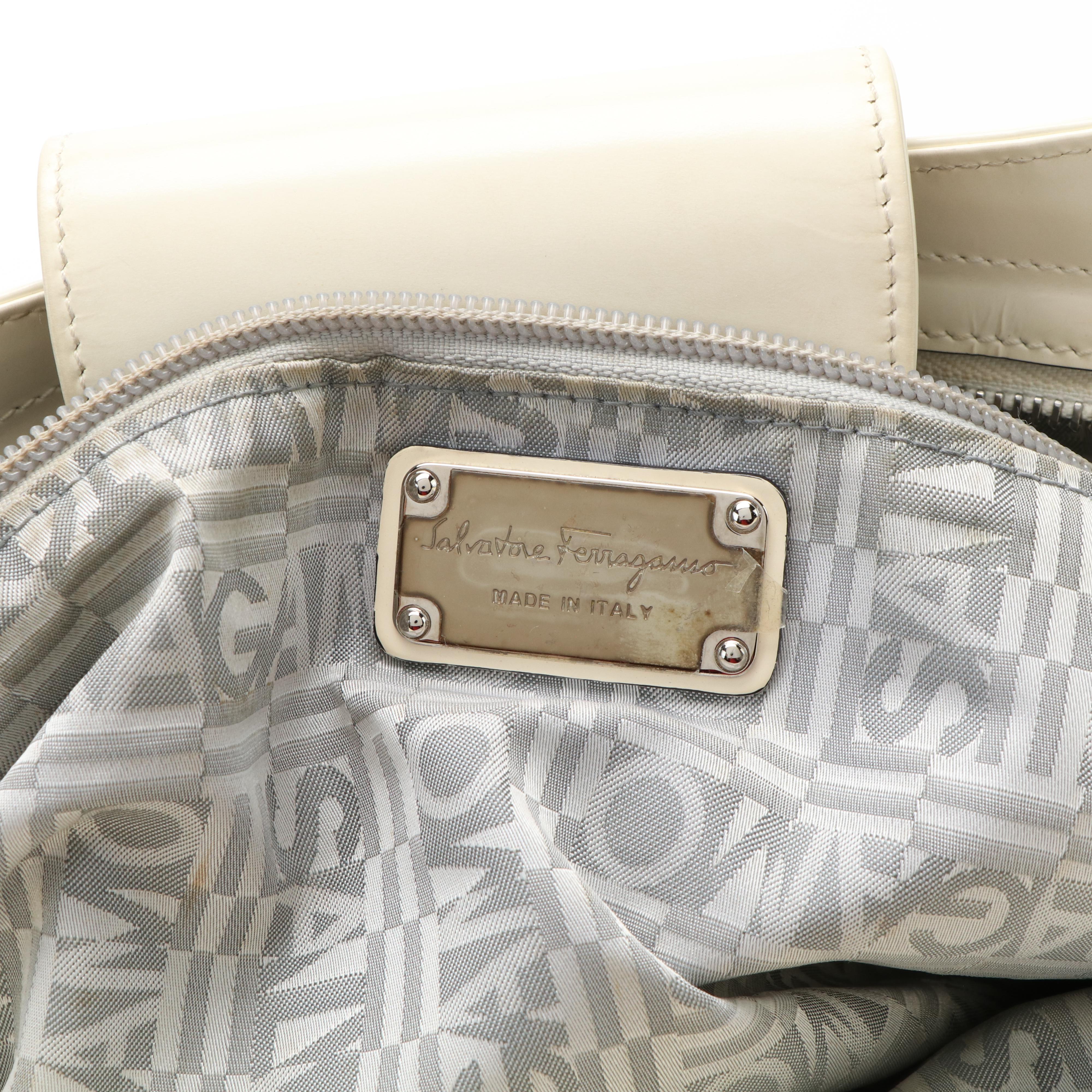 Salvatore Ferragamo Marisa Handbag in Blue Denim and Ivory Leather