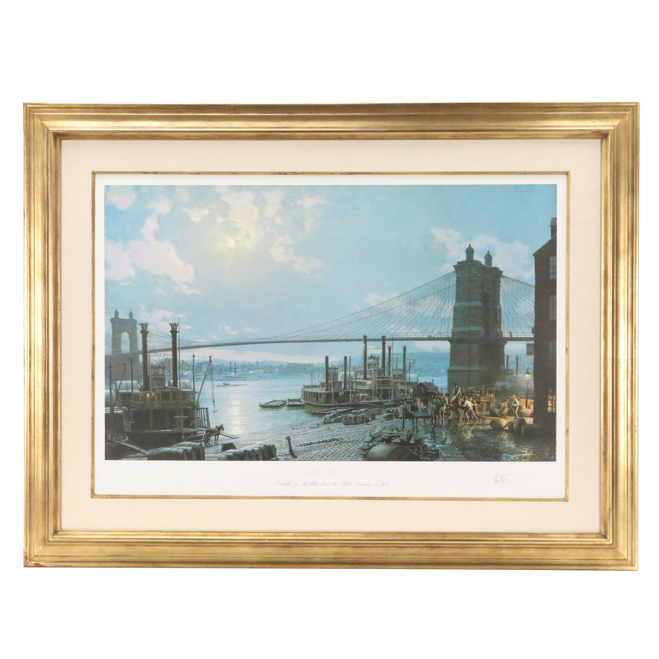John Stobart Offset Print "Cincinnati: Moonlight on the Ohio... 1880"