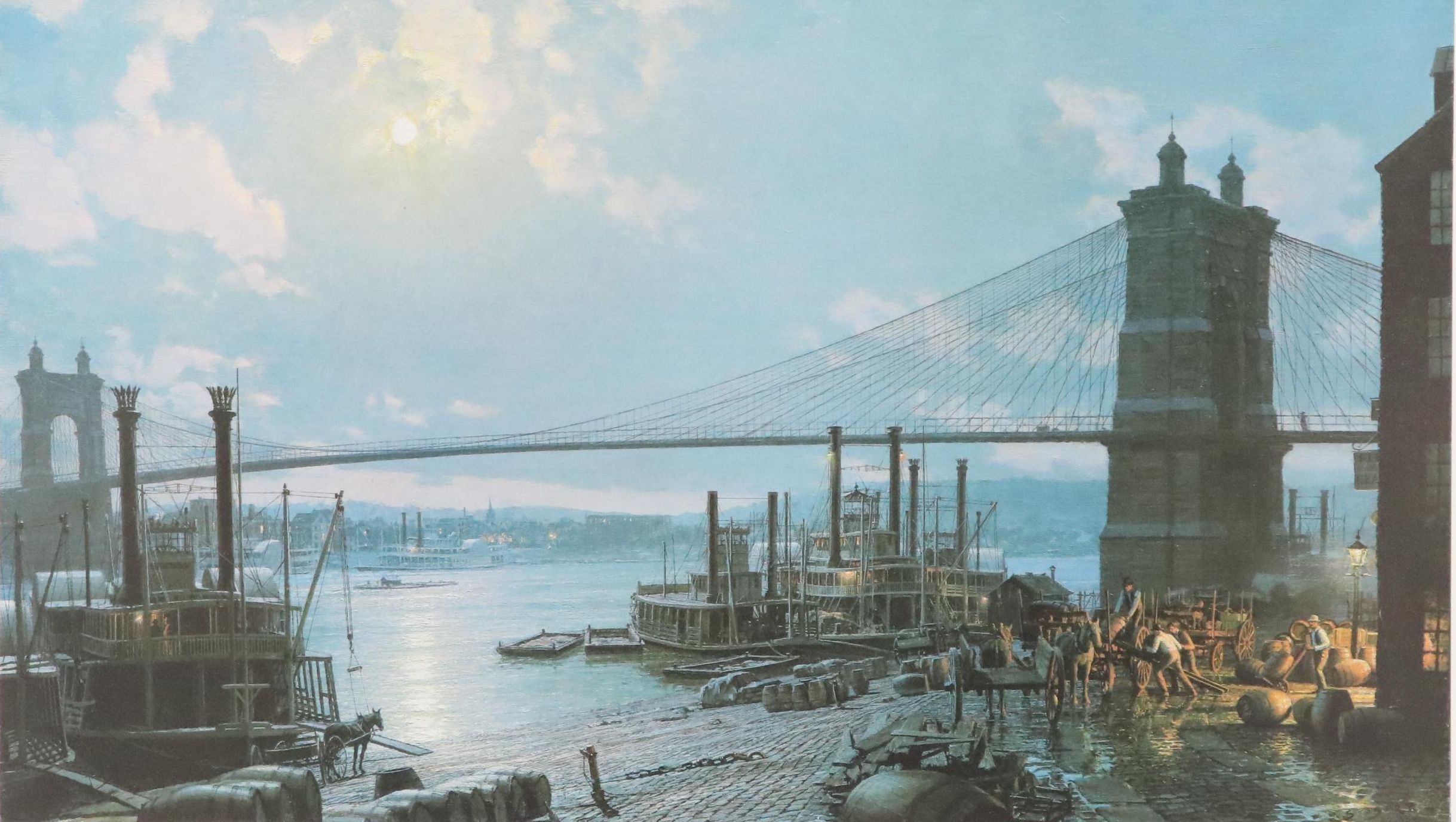 John Stobart Offset Print "Cincinnati: Moonlight on the Ohio... 1880"