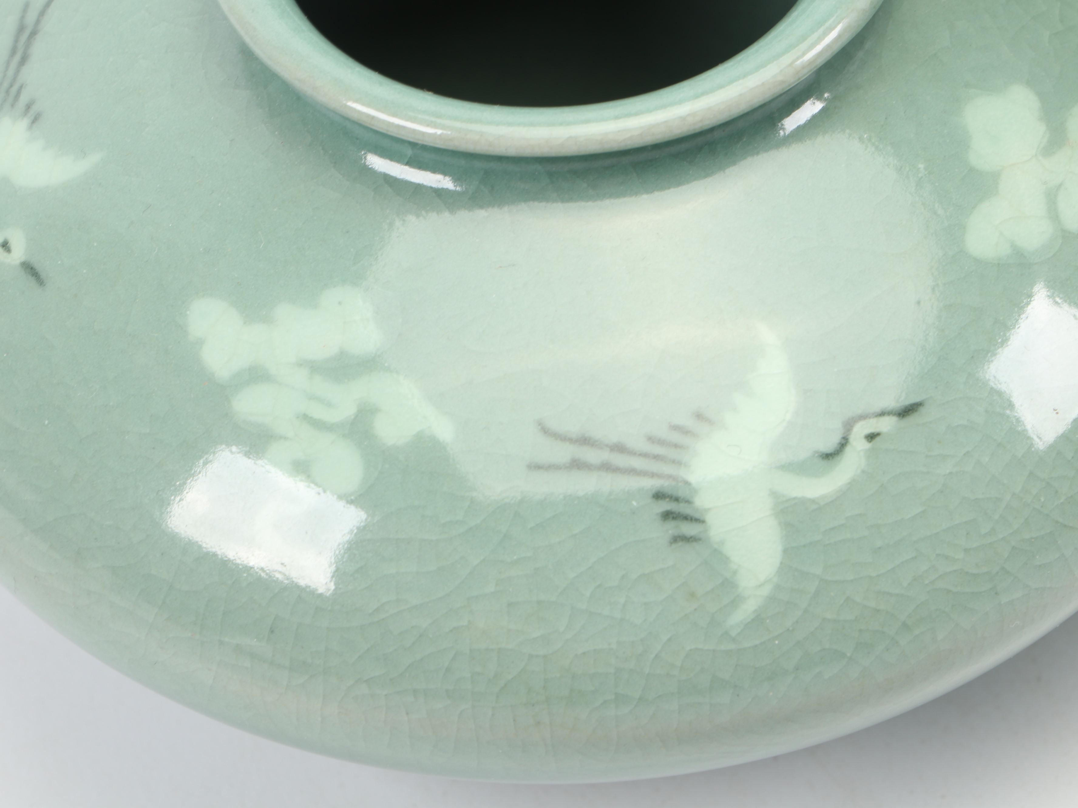 Korean Celadon Flying Crane Vase with Other Vase and Jar
