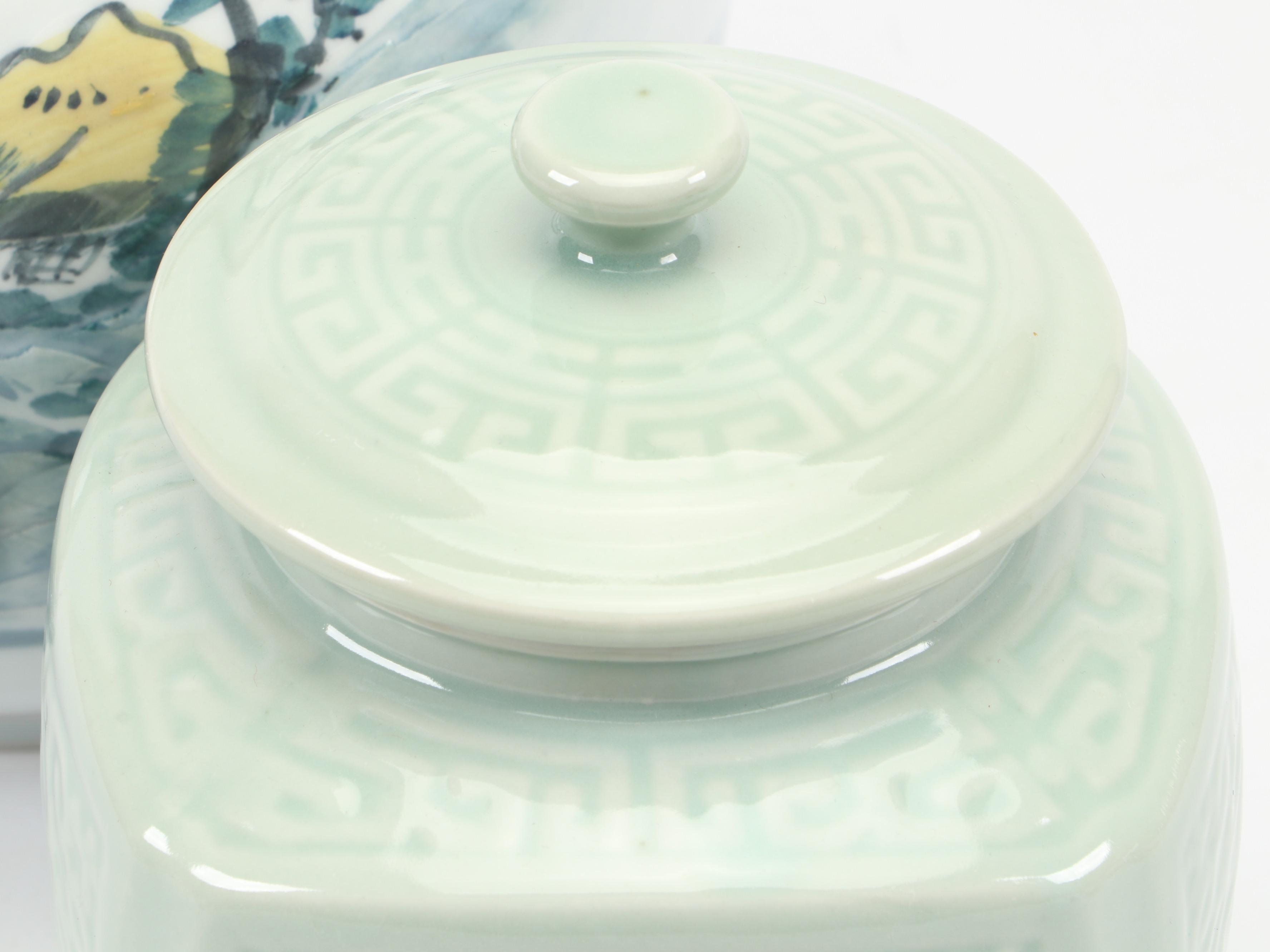 Korean Celadon Flying Crane Vase with Other Vase and Jar