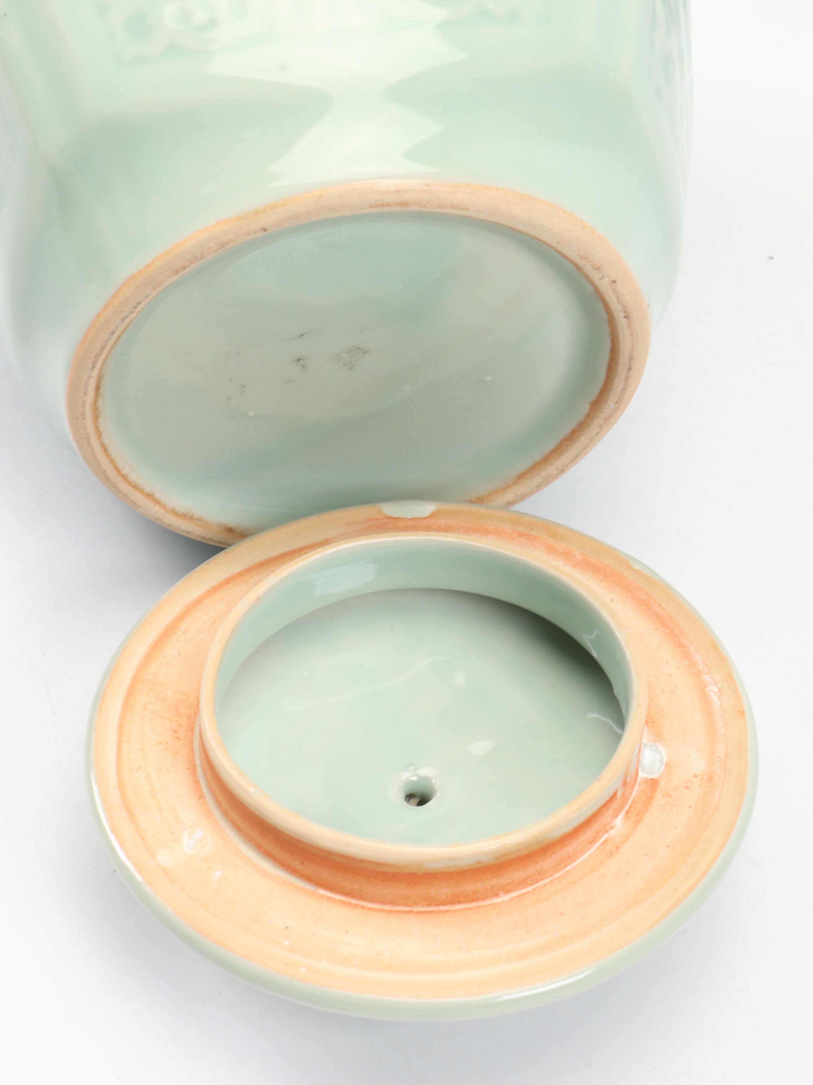 Korean Celadon Flying Crane Vase with Other Vase and Jar