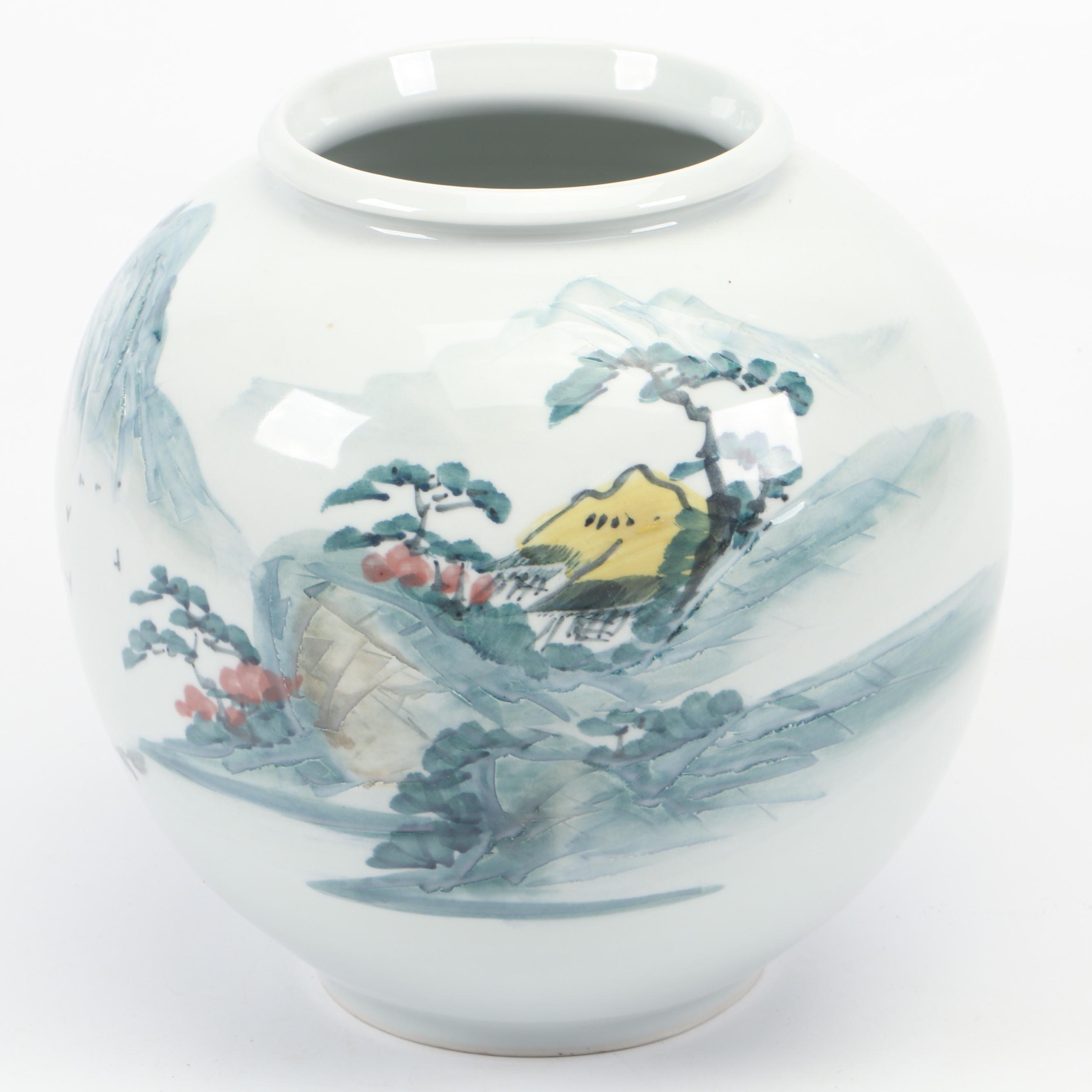 Korean Celadon Flying Crane Vase with Other Vase and Jar