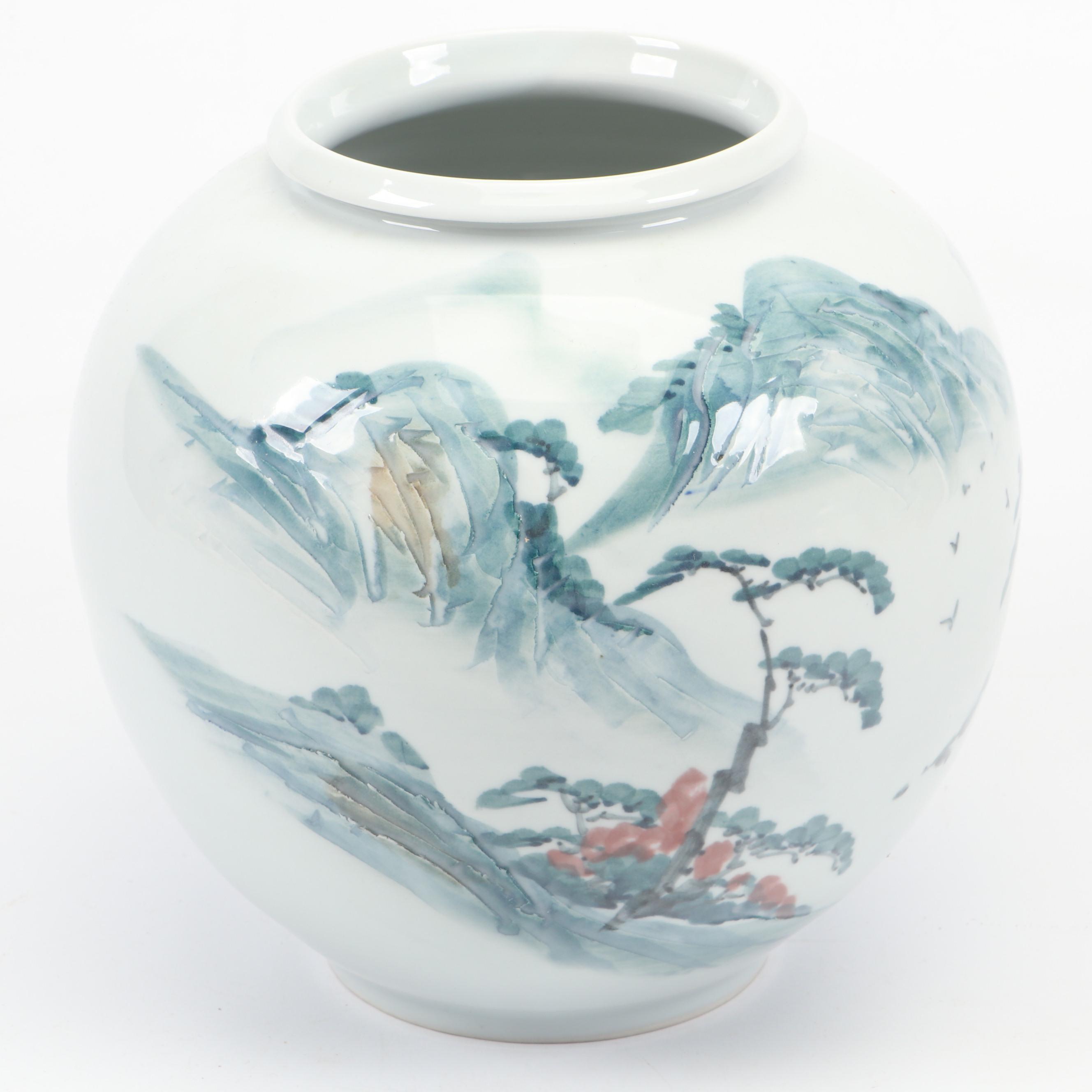 Korean Celadon Flying Crane Vase with Other Vase and Jar