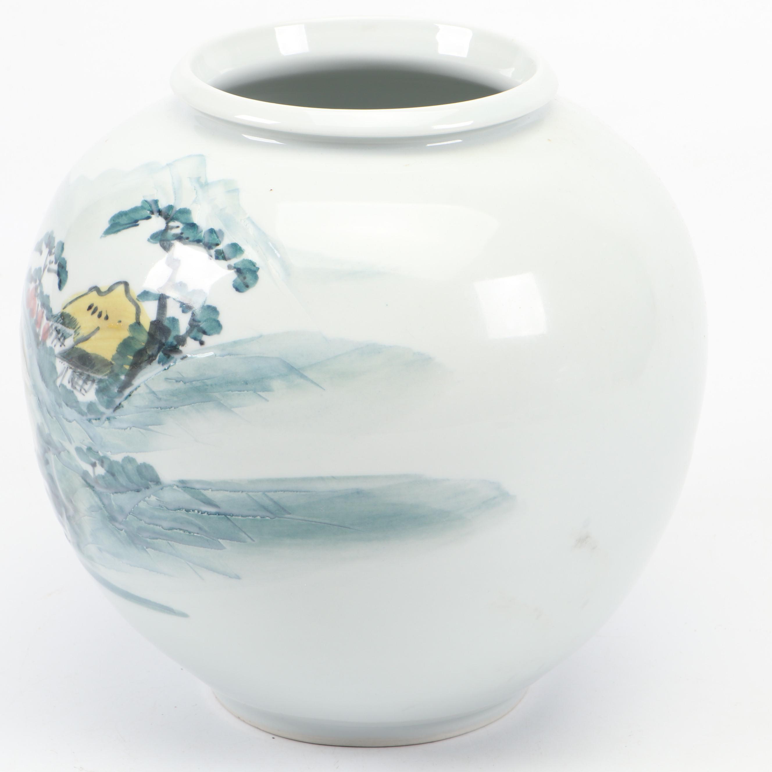 Korean Celadon Flying Crane Vase with Other Vase and Jar