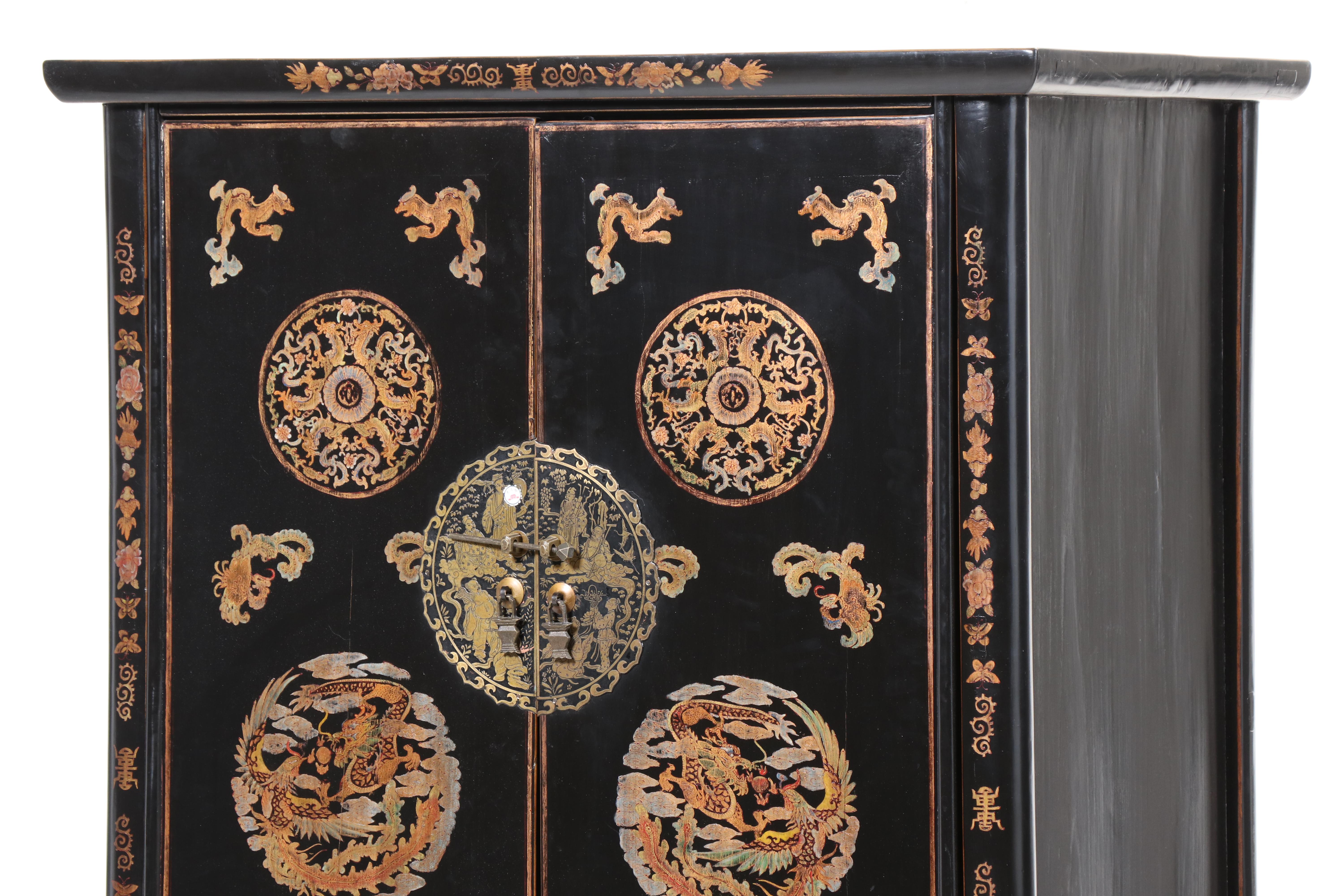 Chinese Black, Polychromed, and Gilt-Lacquered Cabinet