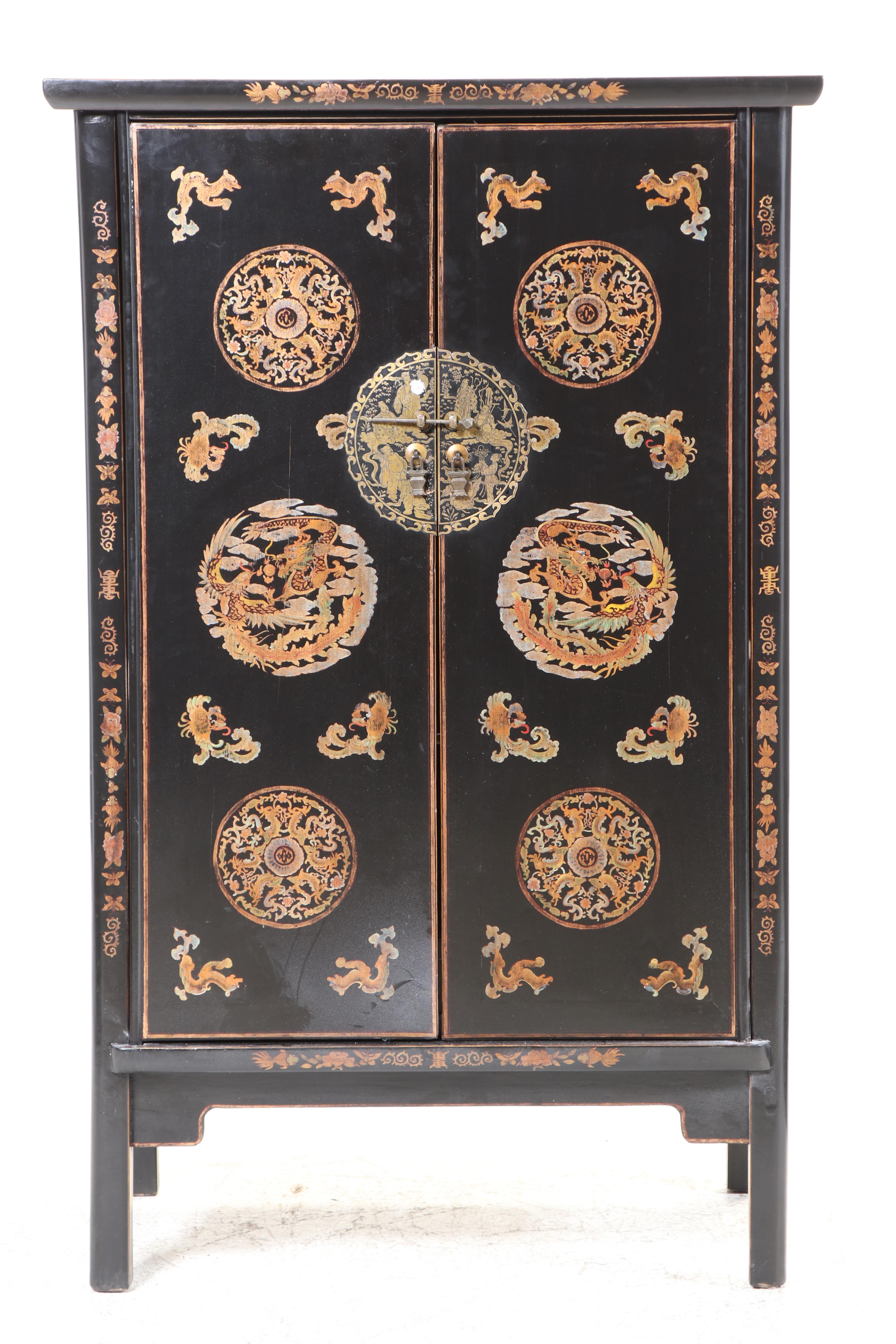 Chinese Black, Polychromed, and Gilt-Lacquered Cabinet