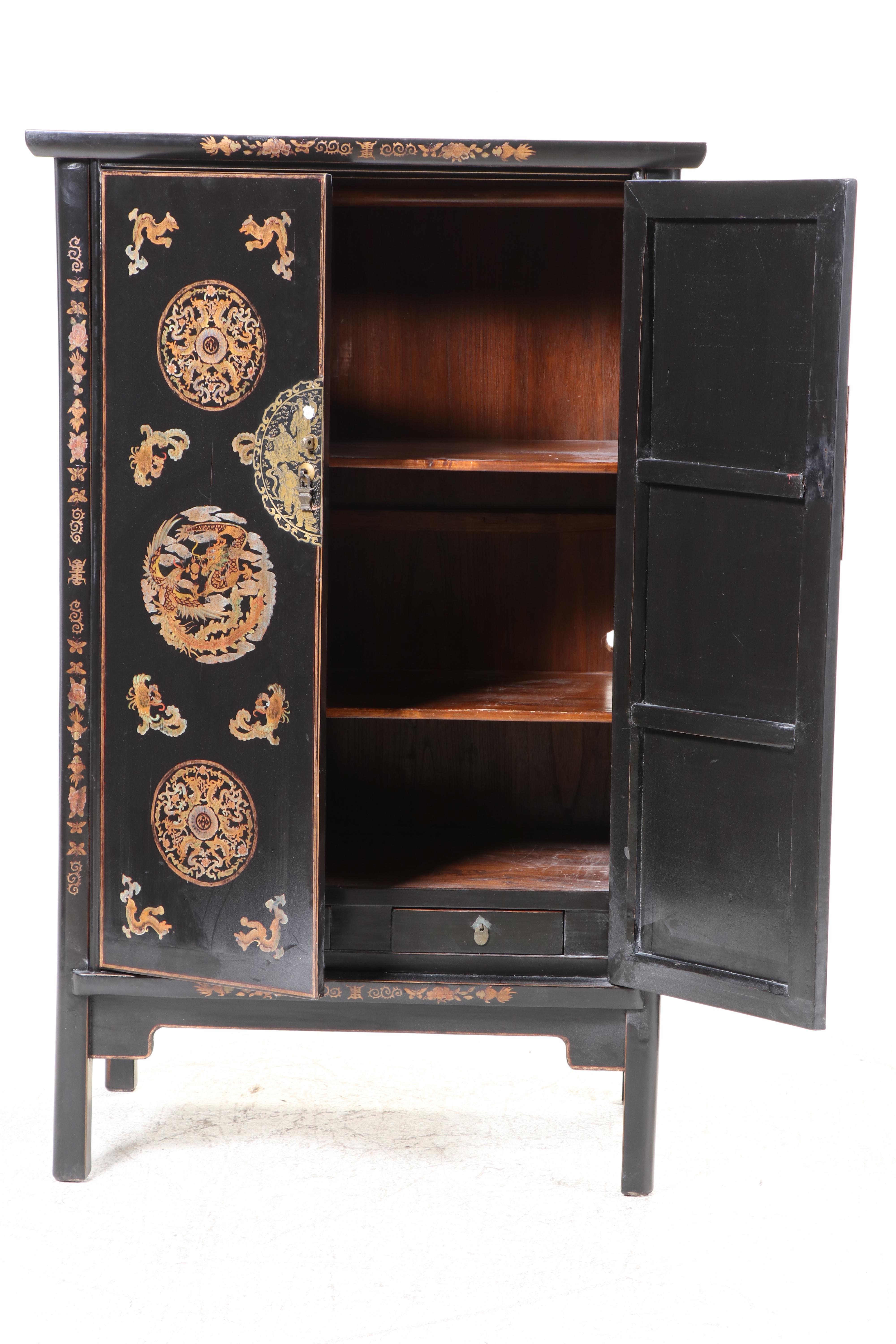 Chinese Black, Polychromed, and Gilt-Lacquered Cabinet