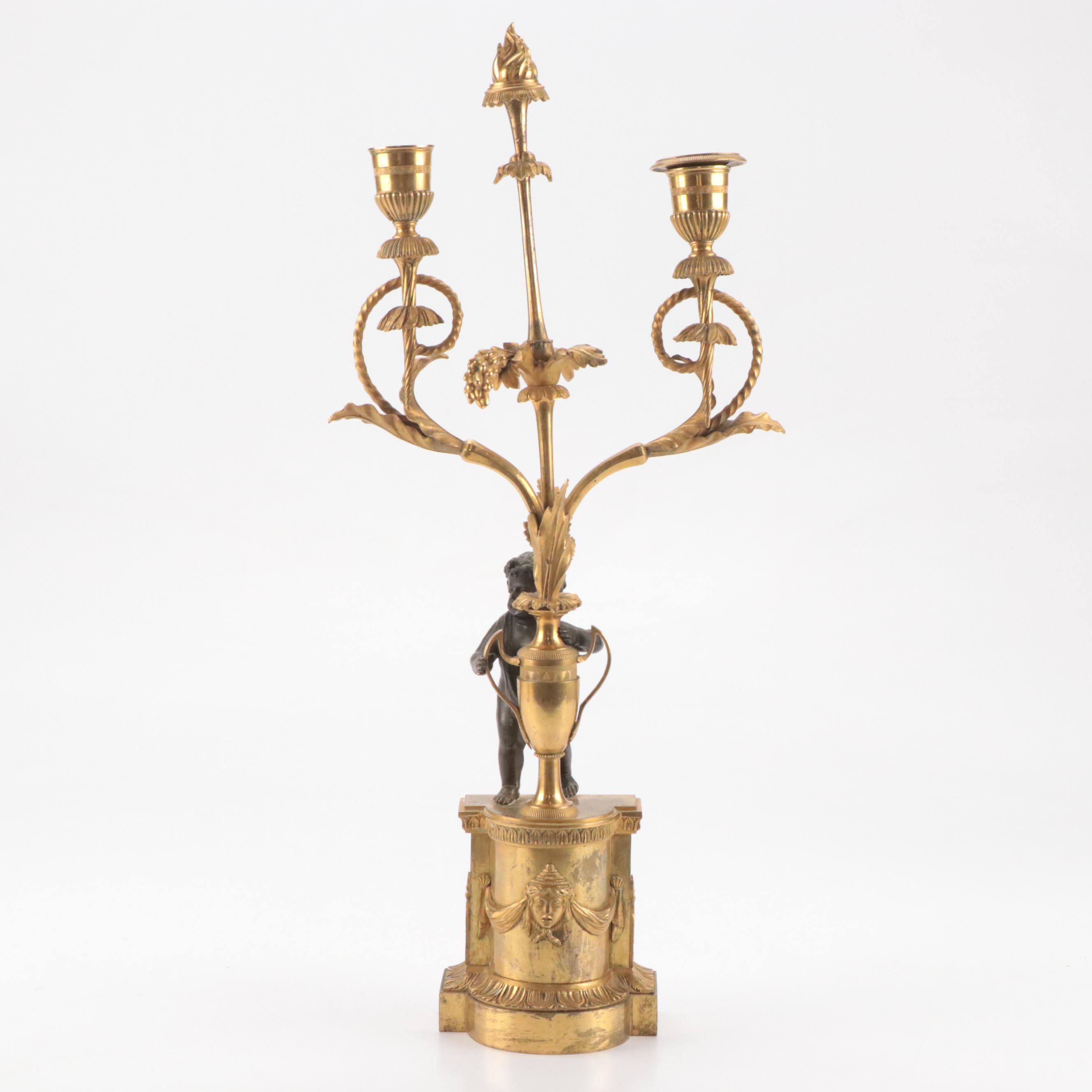 French Neoclassical Style Bronze Dore Candelabra, 19th Century