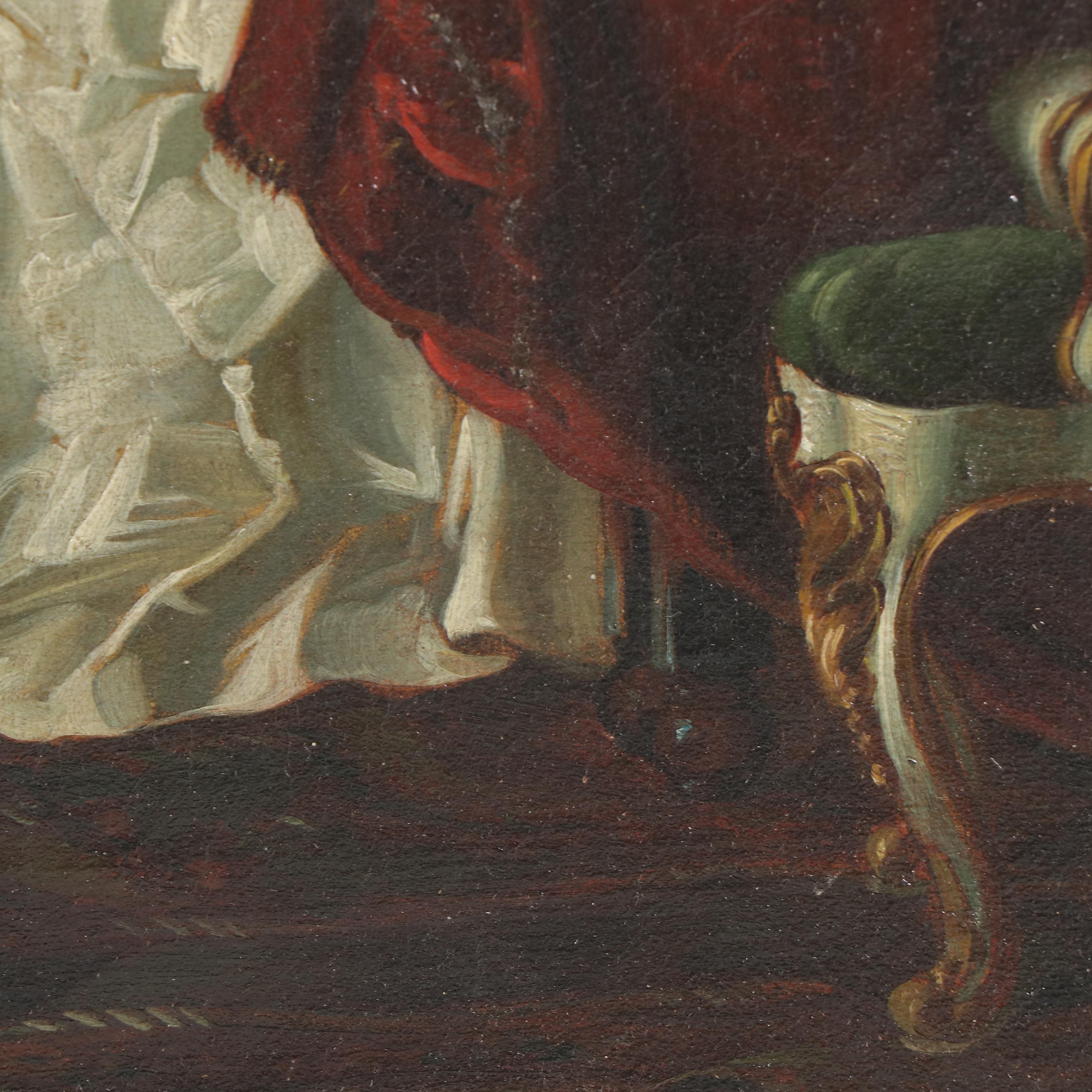 Genre Oil Painting of Two Young Women, 19th Century