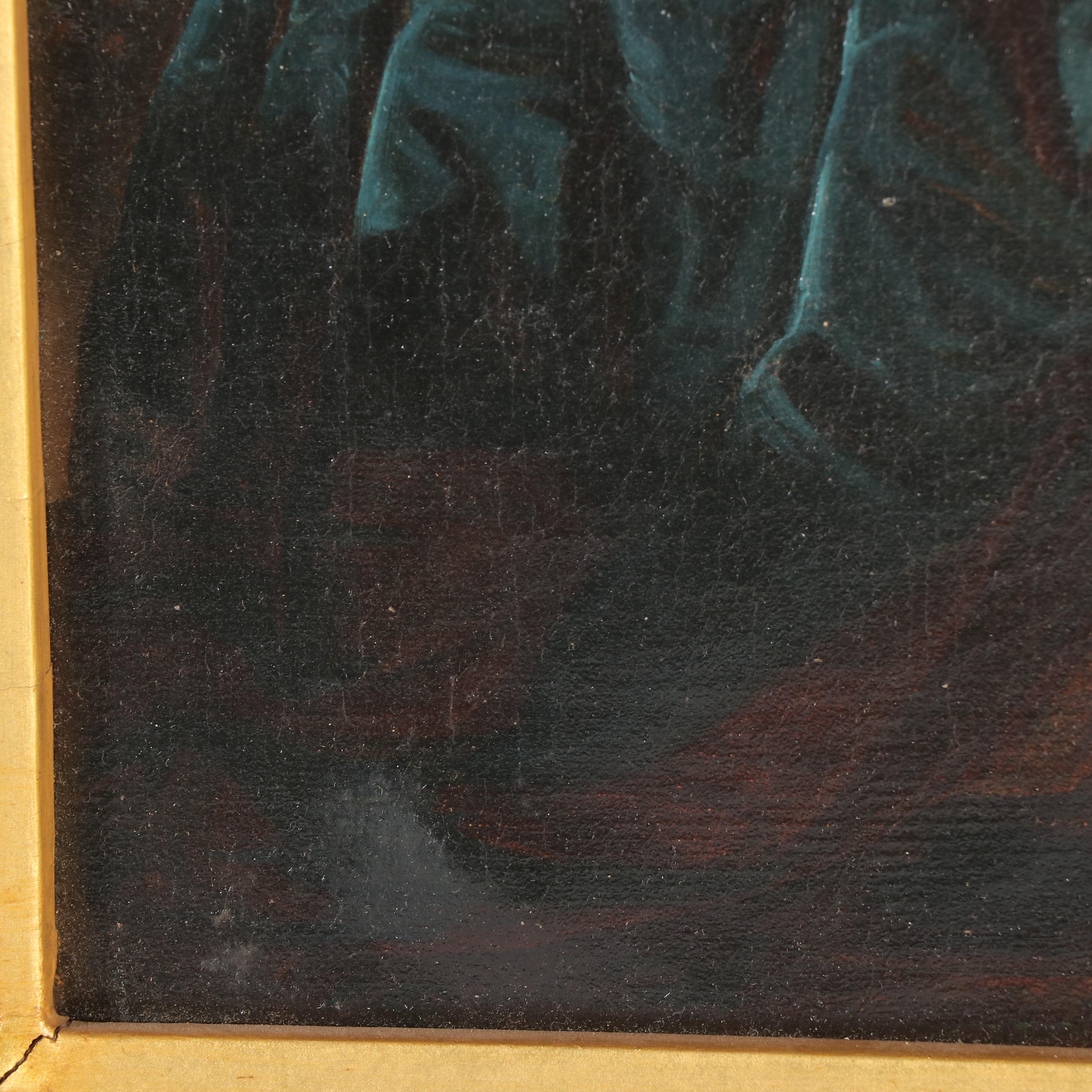 Genre Oil Painting of Two Young Women, 19th Century