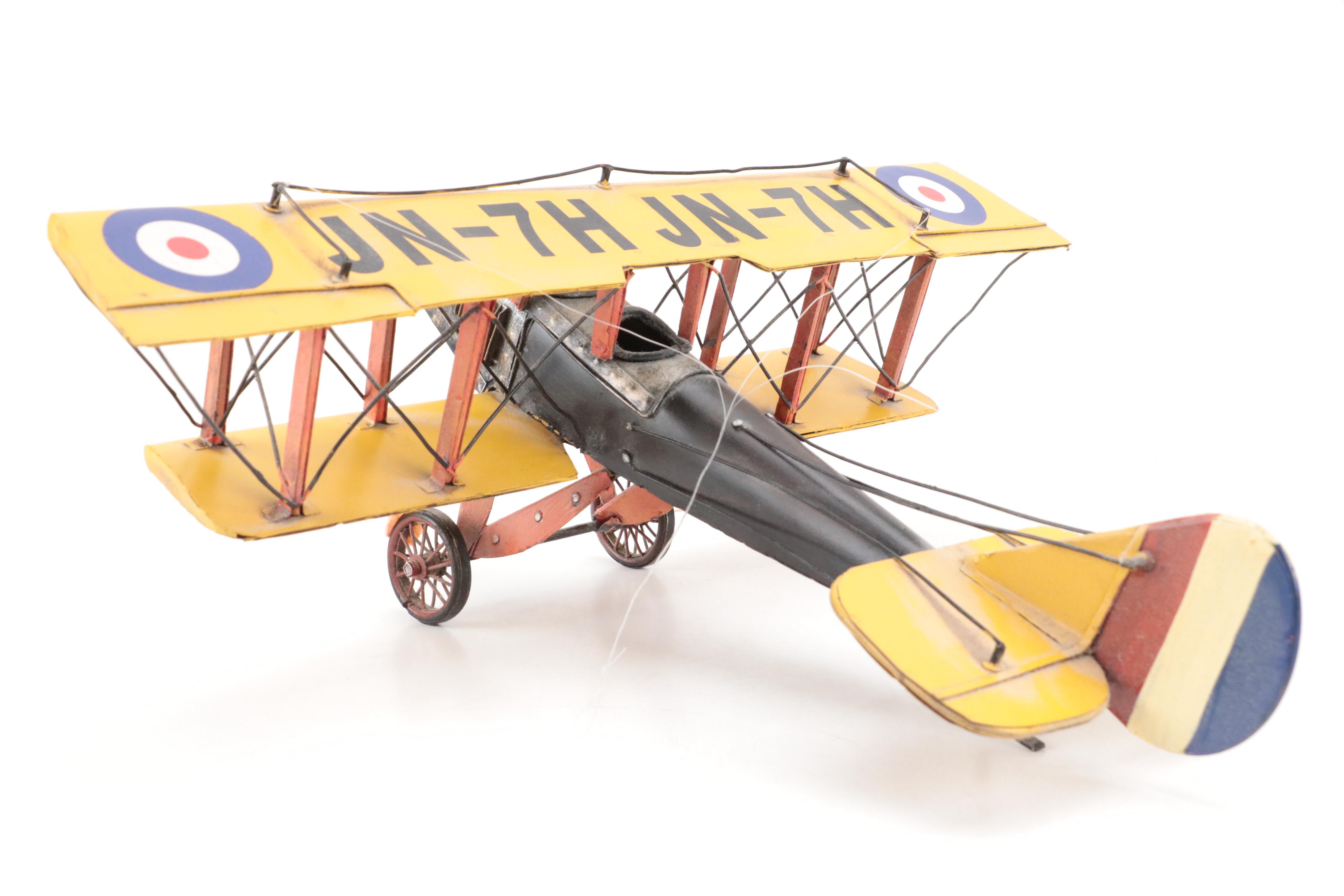 Metal and Wood Curtiss JN-7H "Jenny" WWI Biplane Model, Late 20th Century