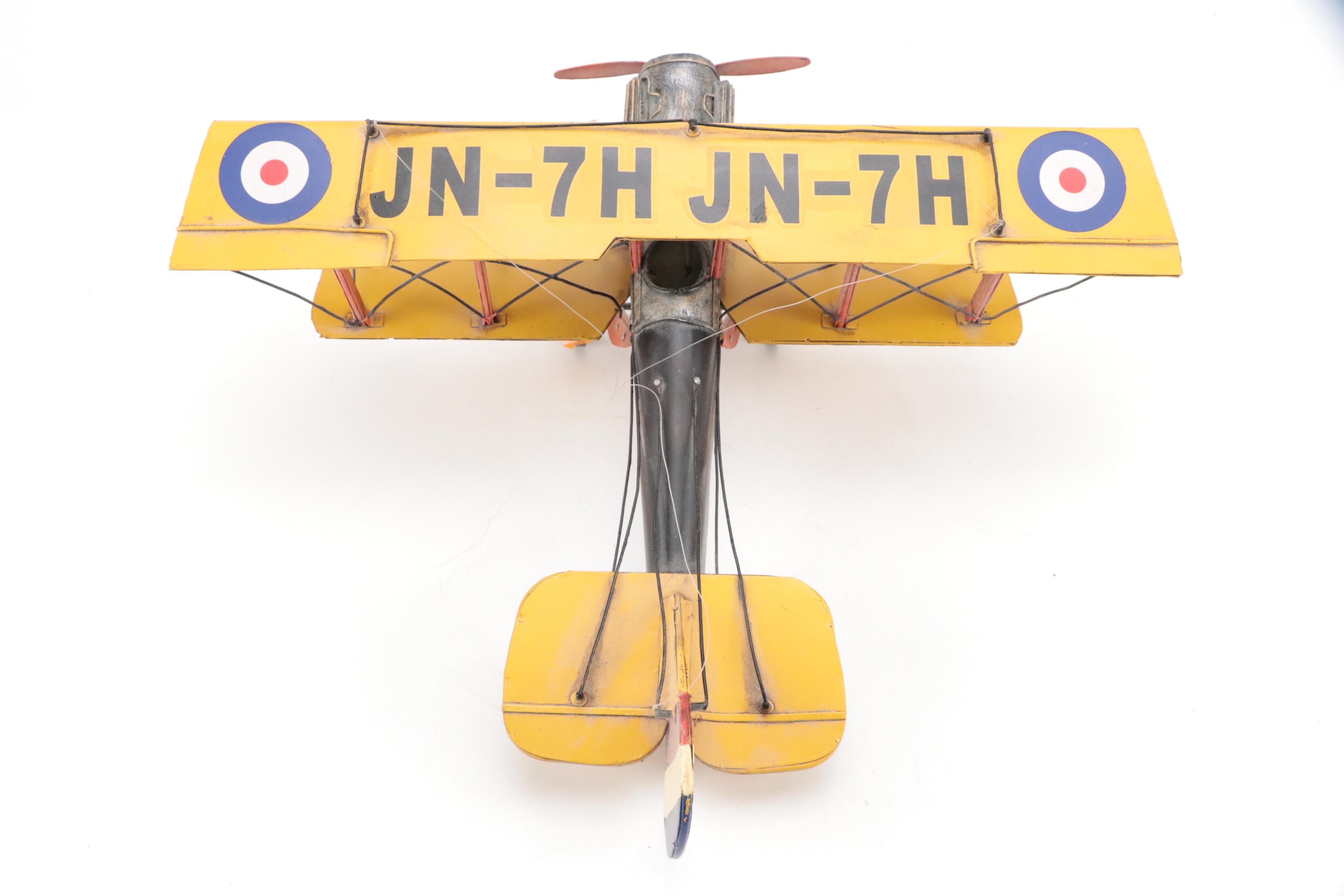 Metal and Wood Curtiss JN-7H "Jenny" WWI Biplane Model, Late 20th Century