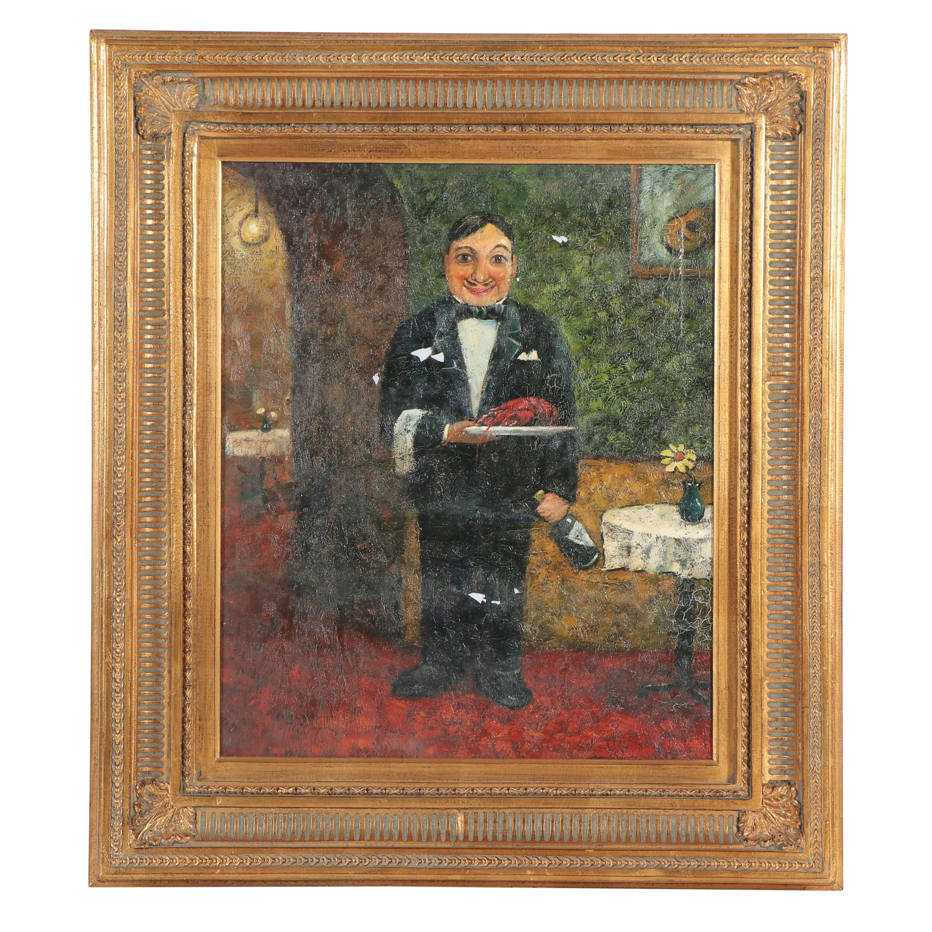 Malva Oil Portrait Painting of Restaurant Waiter