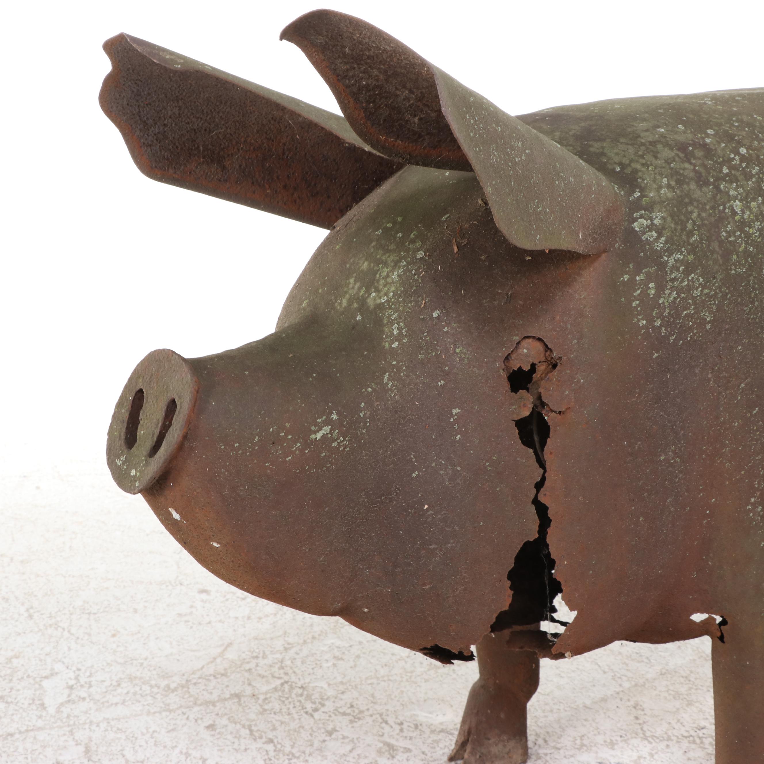 Metal Pig Garden Sculpture