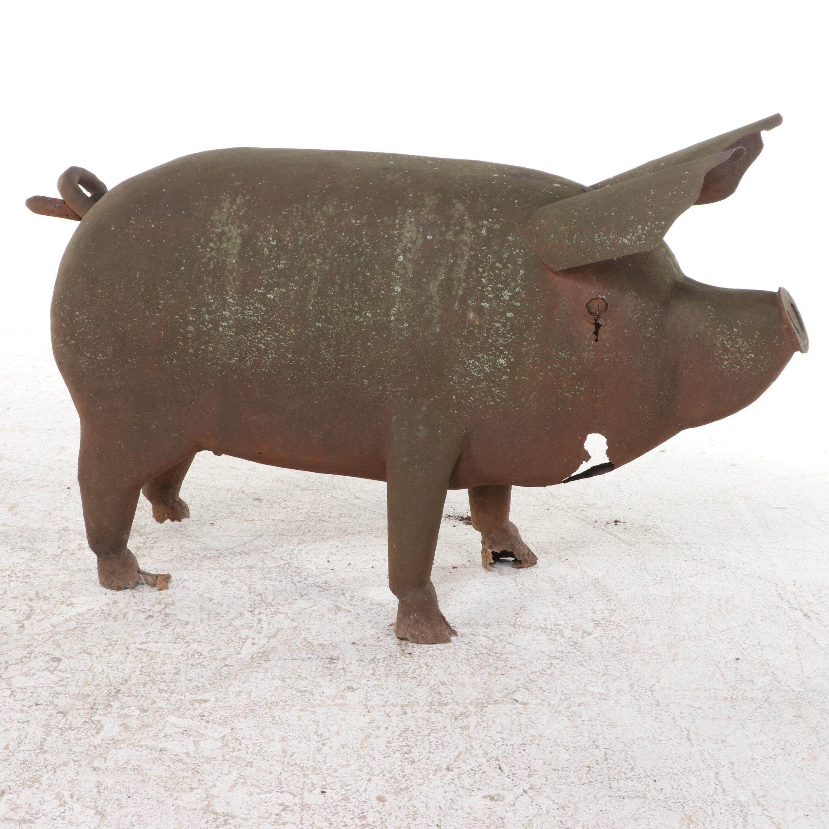 Metal Pig Garden Sculpture