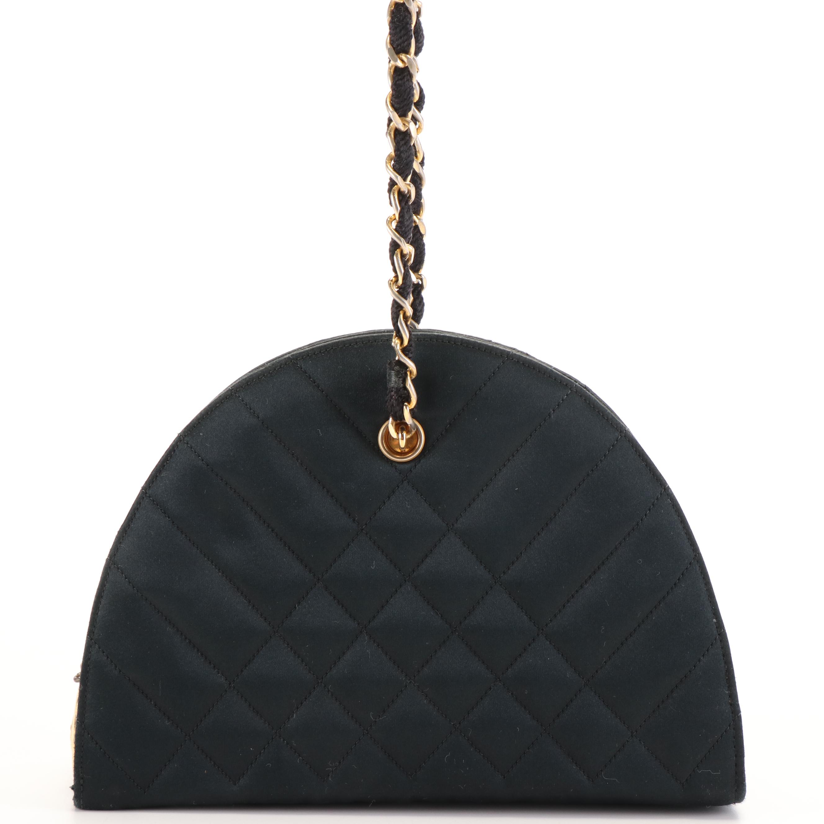 Chanel Mixed Quilt Half Round Black Silk Mini Shoulder Bag