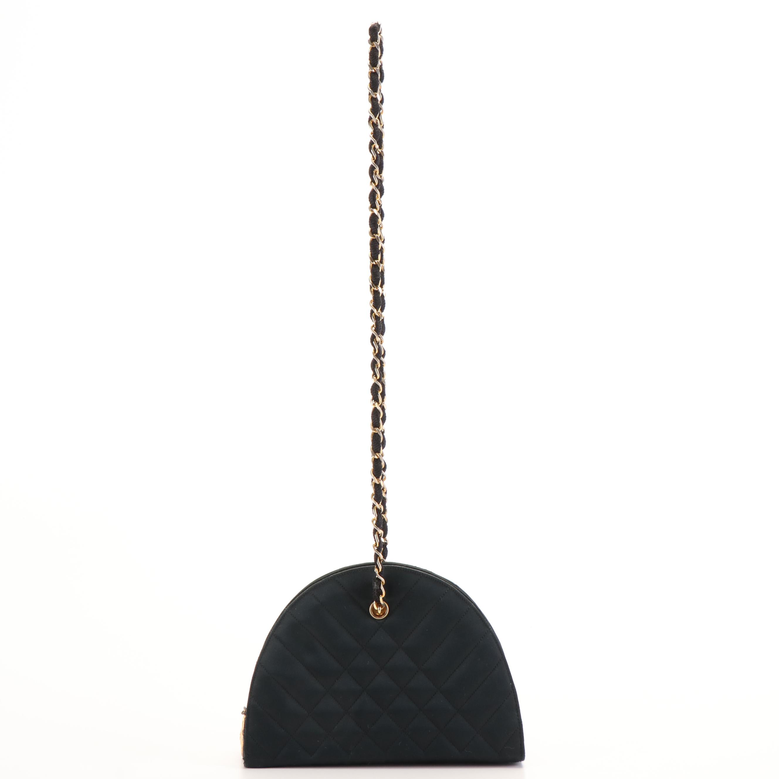 Chanel Mixed Quilt Half Round Black Silk Mini Shoulder Bag