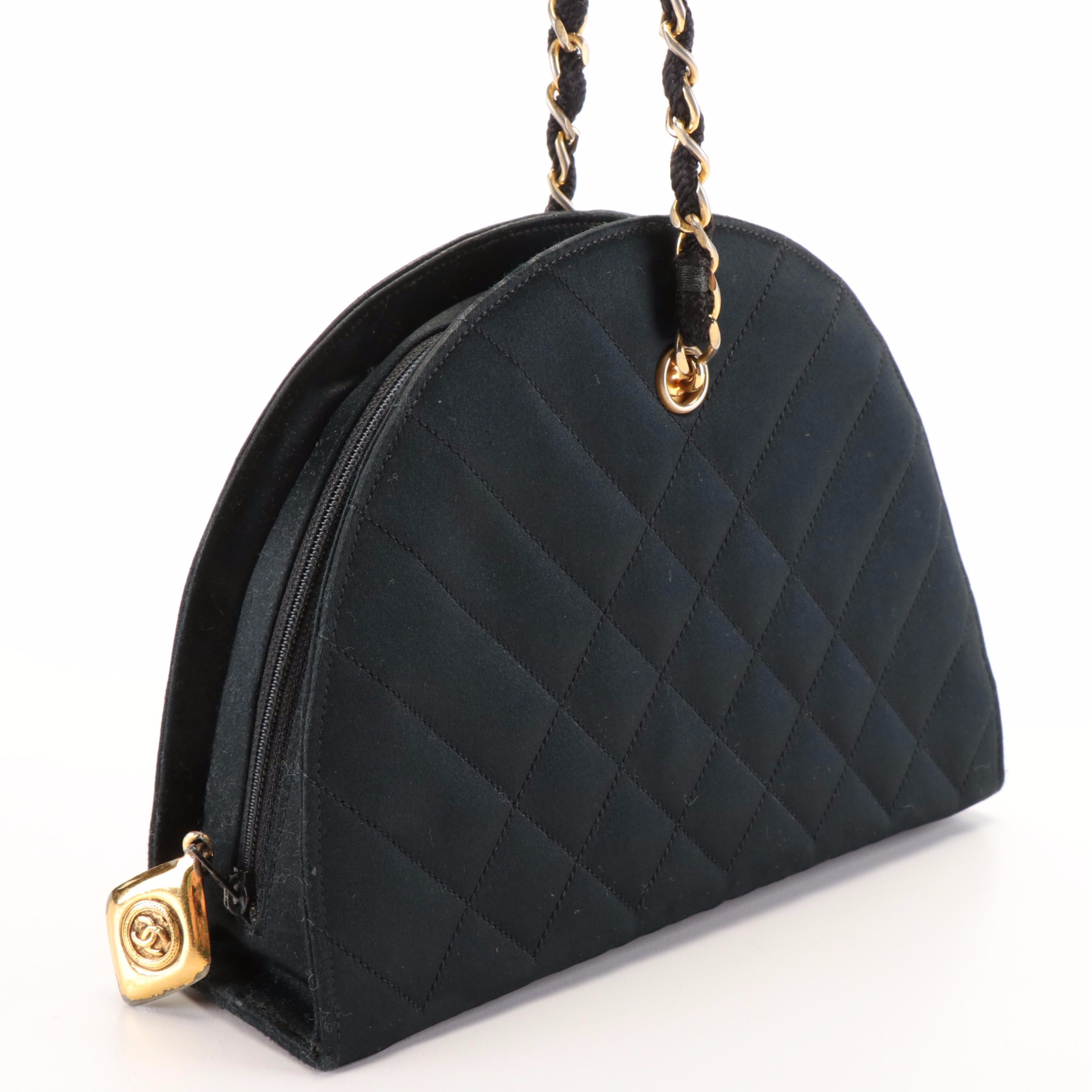 Chanel Mixed Quilt Half Round Black Silk Mini Shoulder Bag