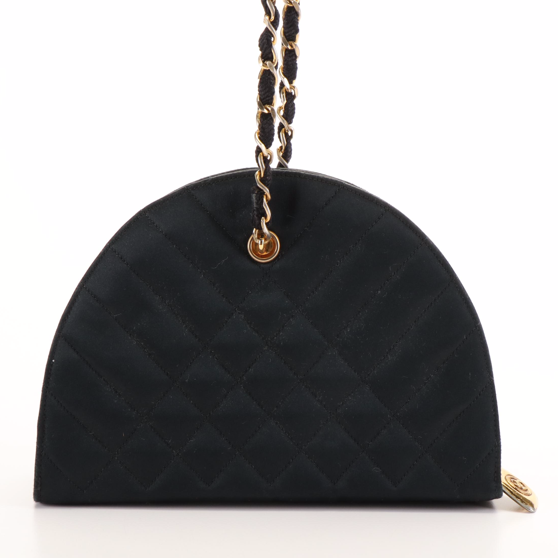 Chanel Mixed Quilt Half Round Black Silk Mini Shoulder Bag