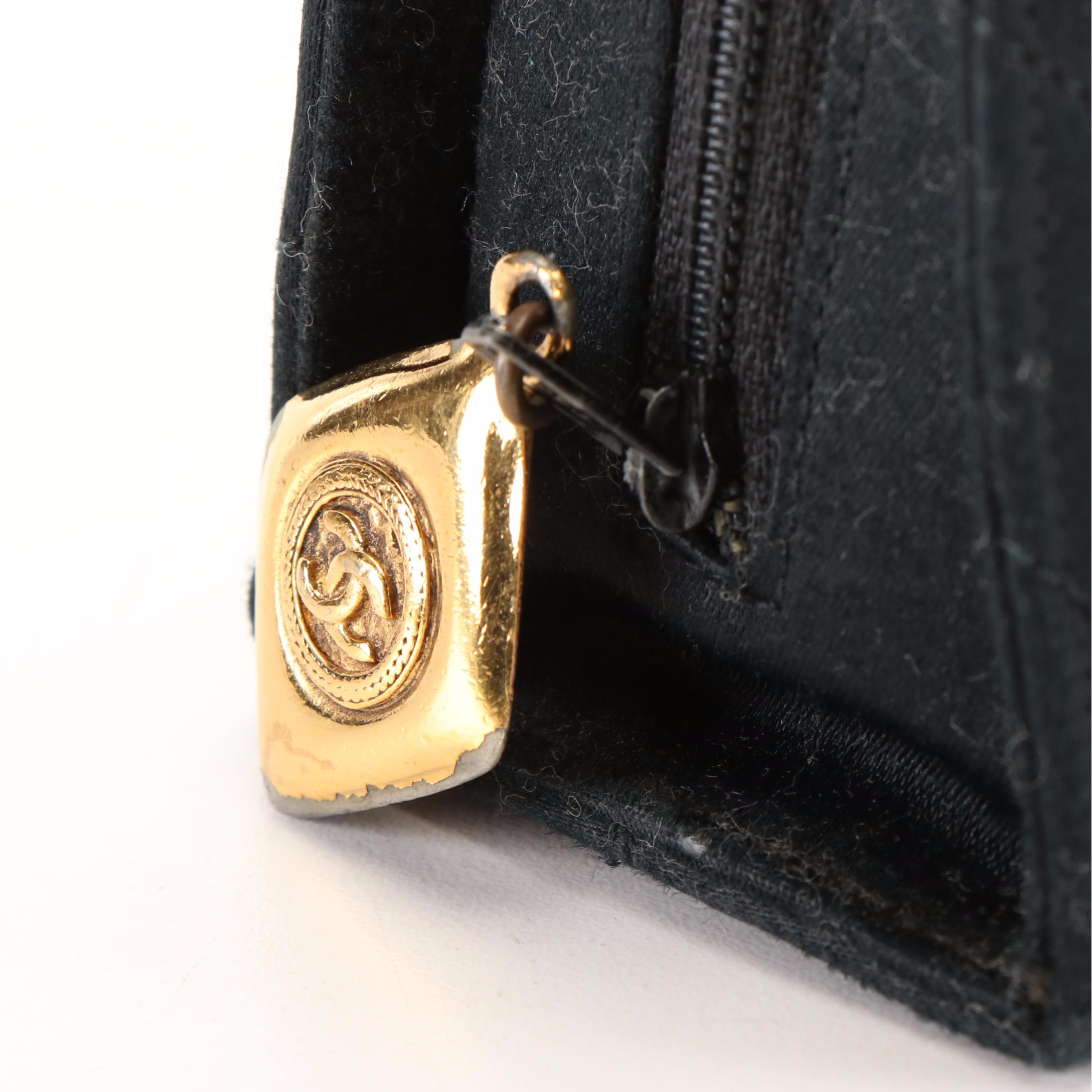 Chanel Mixed Quilt Half Round Black Silk Mini Shoulder Bag