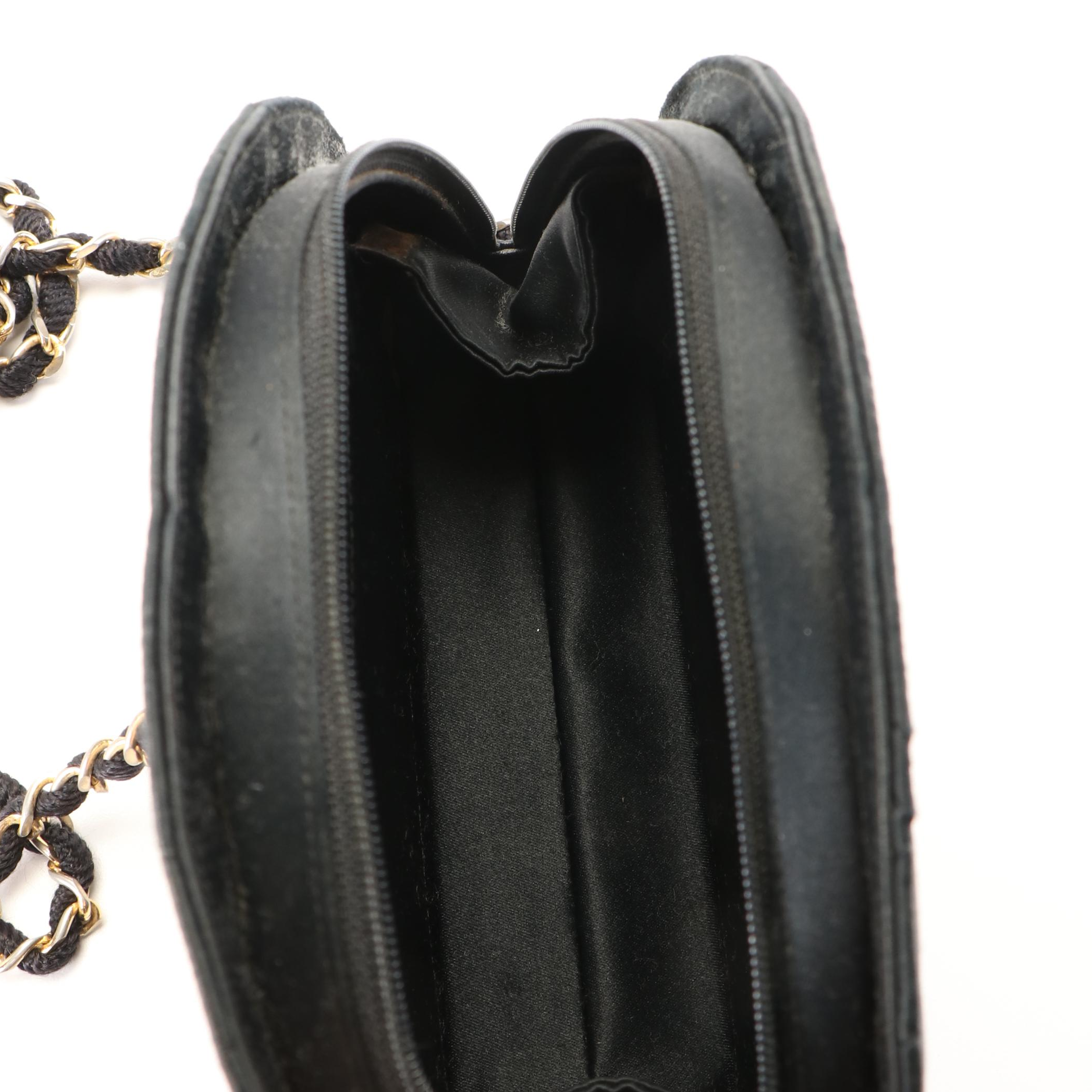 Chanel Mixed Quilt Half Round Black Silk Mini Shoulder Bag