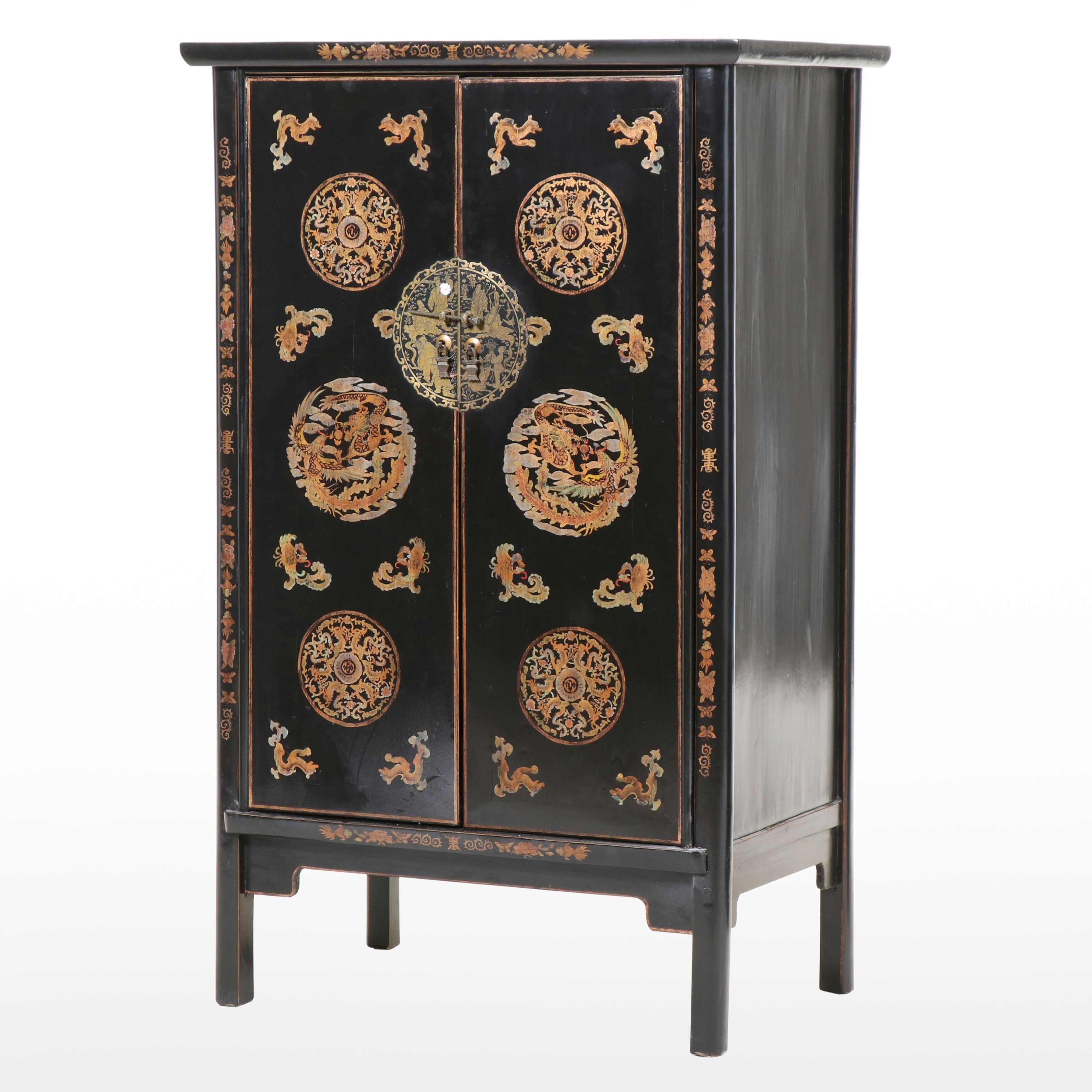 Chinese Black, Polychromed, and Gilt-Lacquered Cabinet
