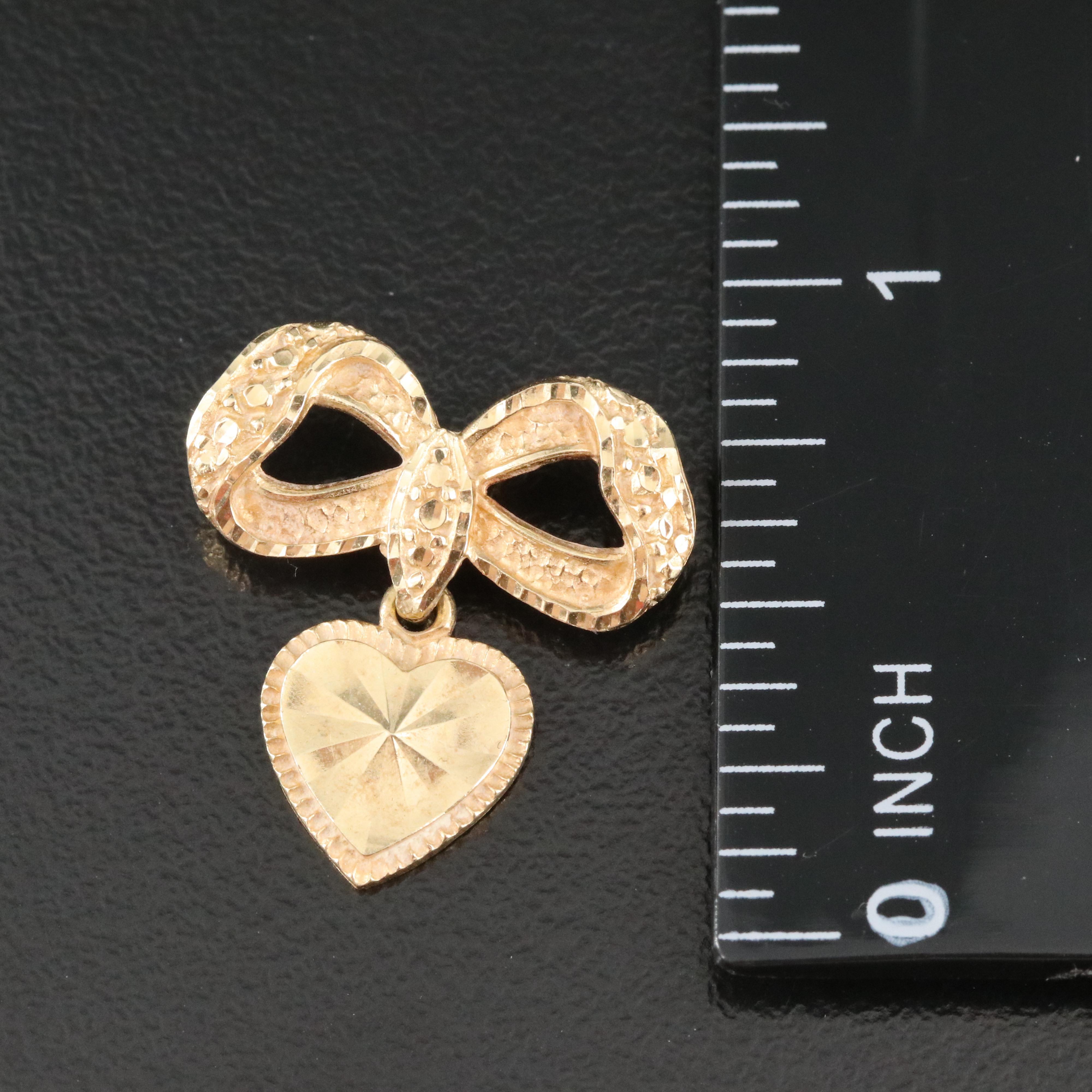 Beverly Hills Gold 14K Bow and Heart Pendant and Earrings