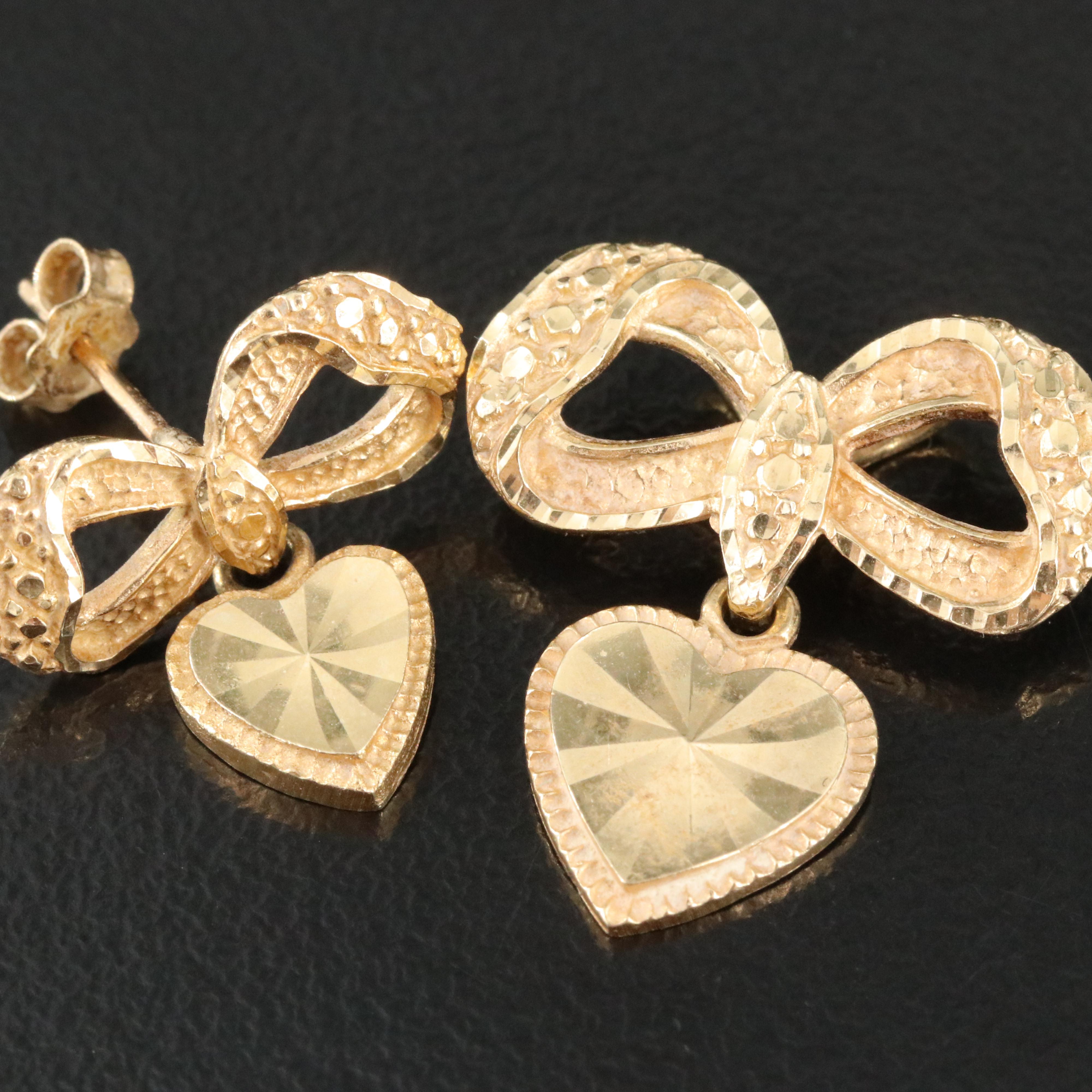 Beverly Hills Gold 14K Bow and Heart Pendant and Earrings