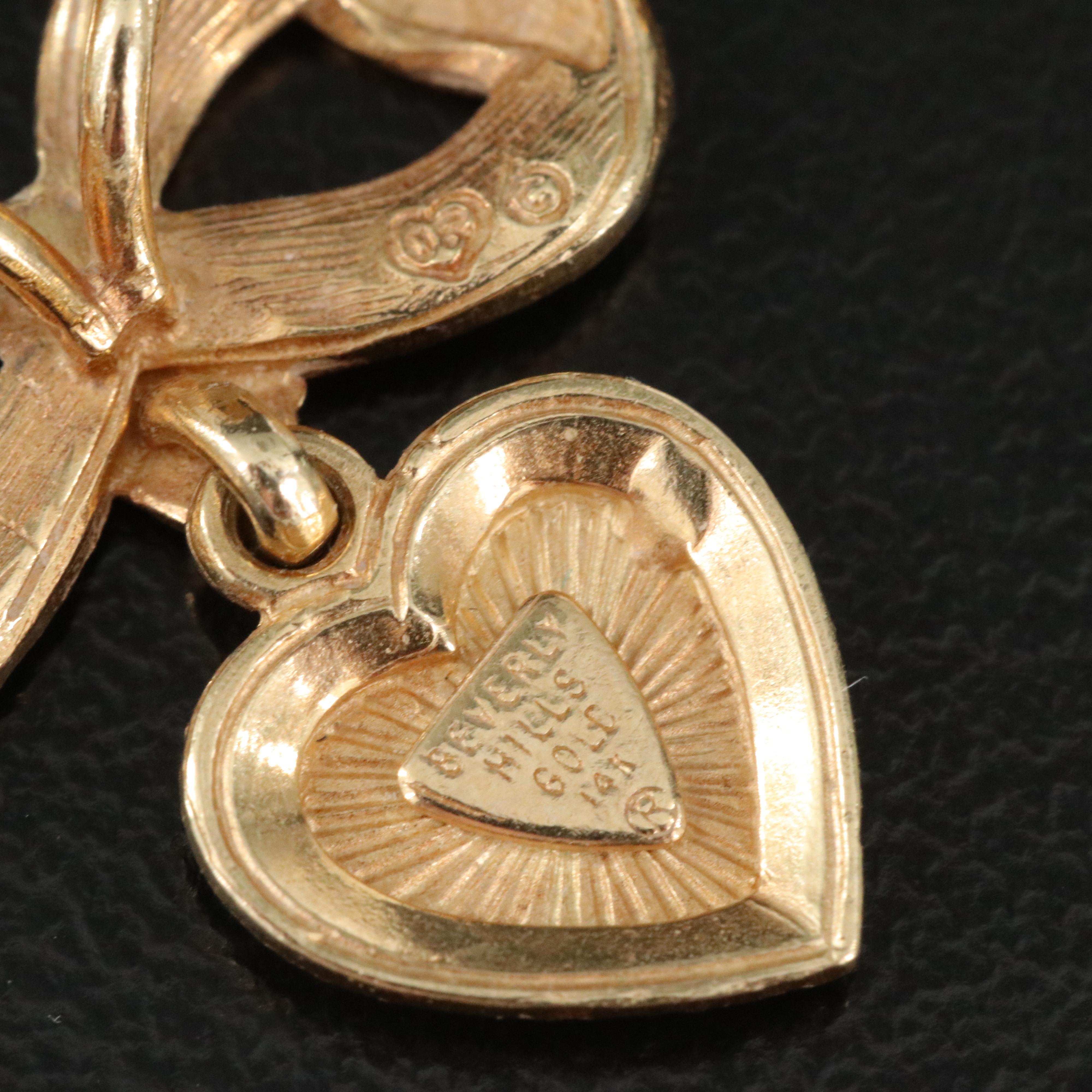 Beverly Hills Gold 14K Bow and Heart Pendant and Earrings