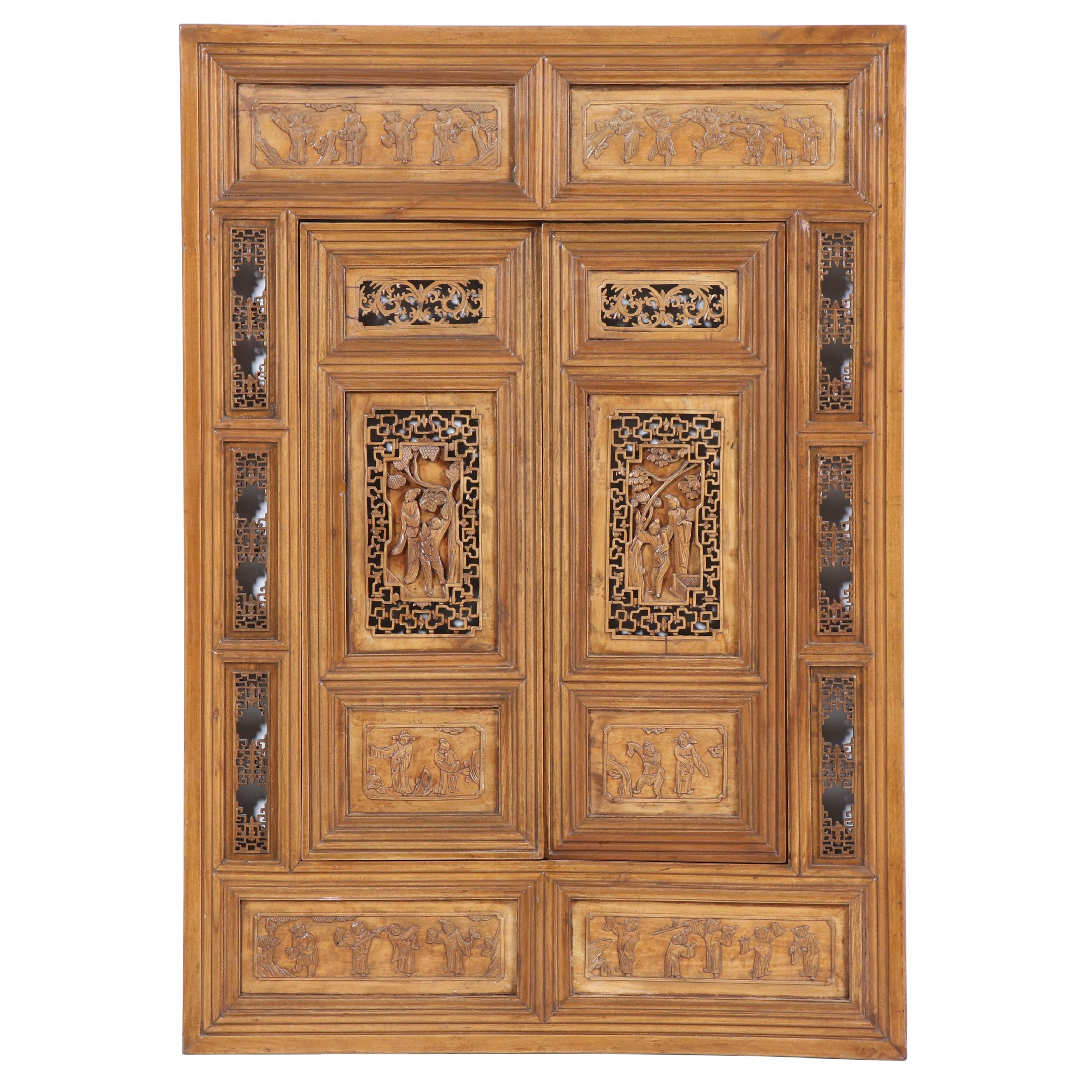 Chinese Carved and Reticulated Hardwood Window Panel