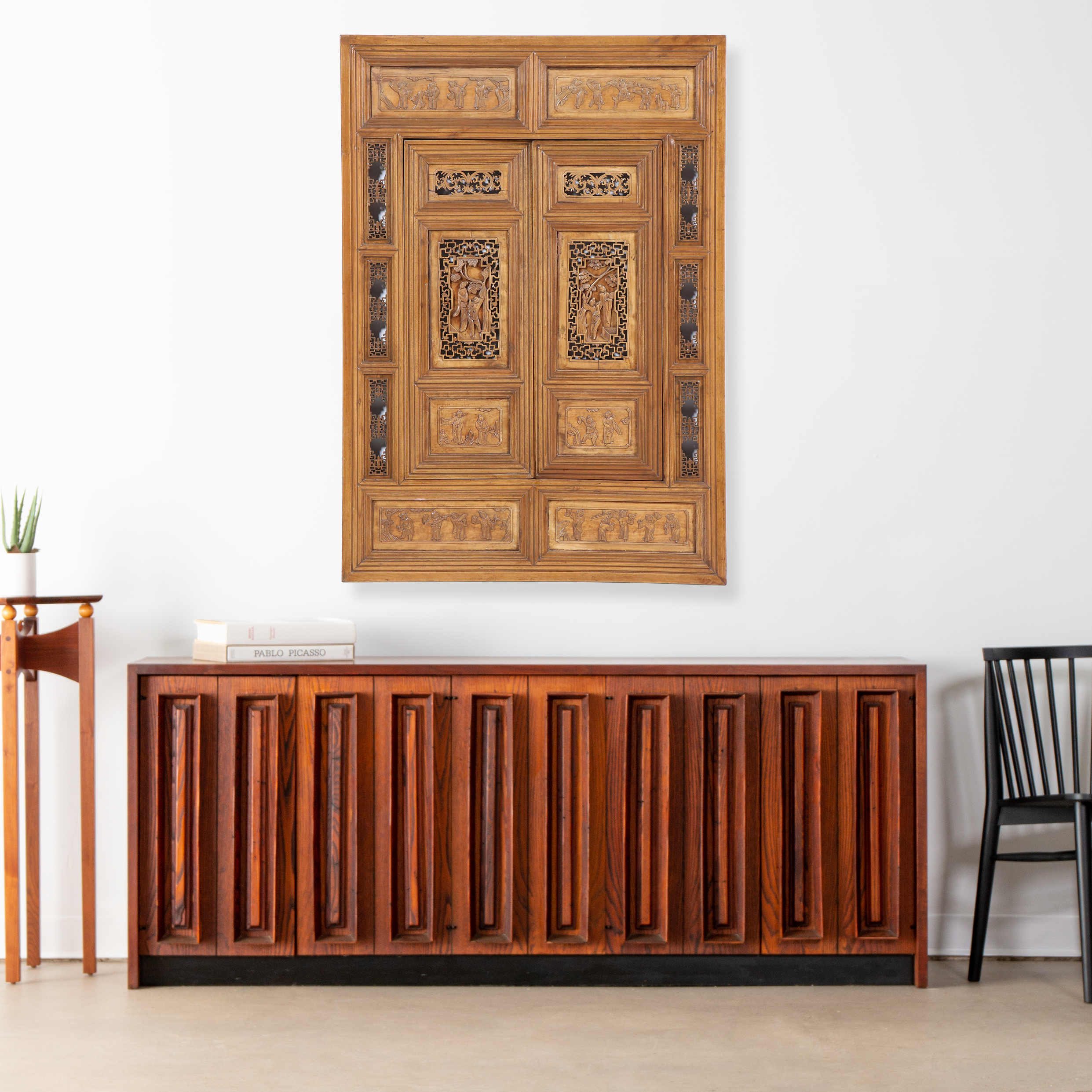 Chinese Carved and Reticulated Hardwood Window Panel