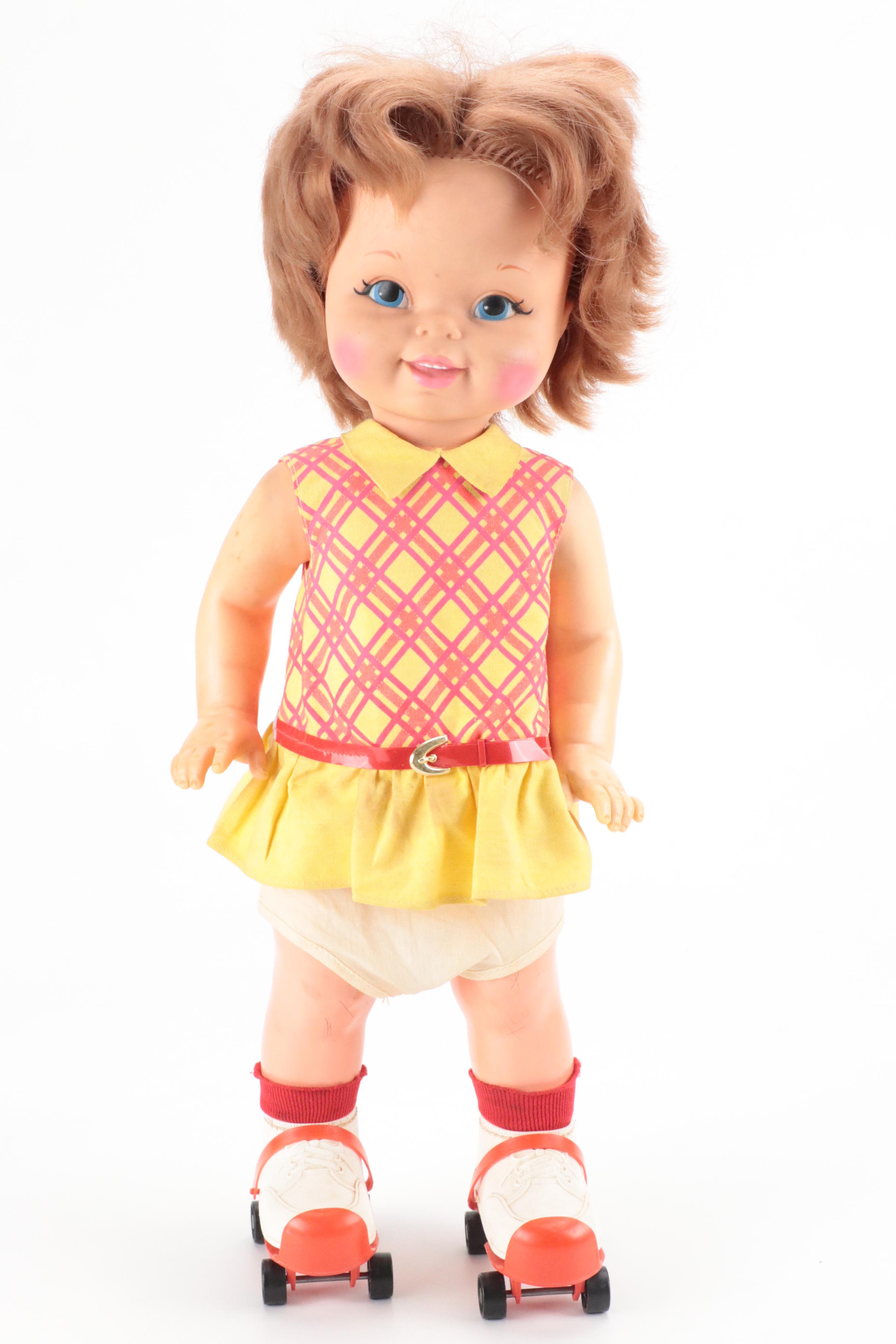 Mattel Doll with Roller Skates (1964) and Black-Haired Doll