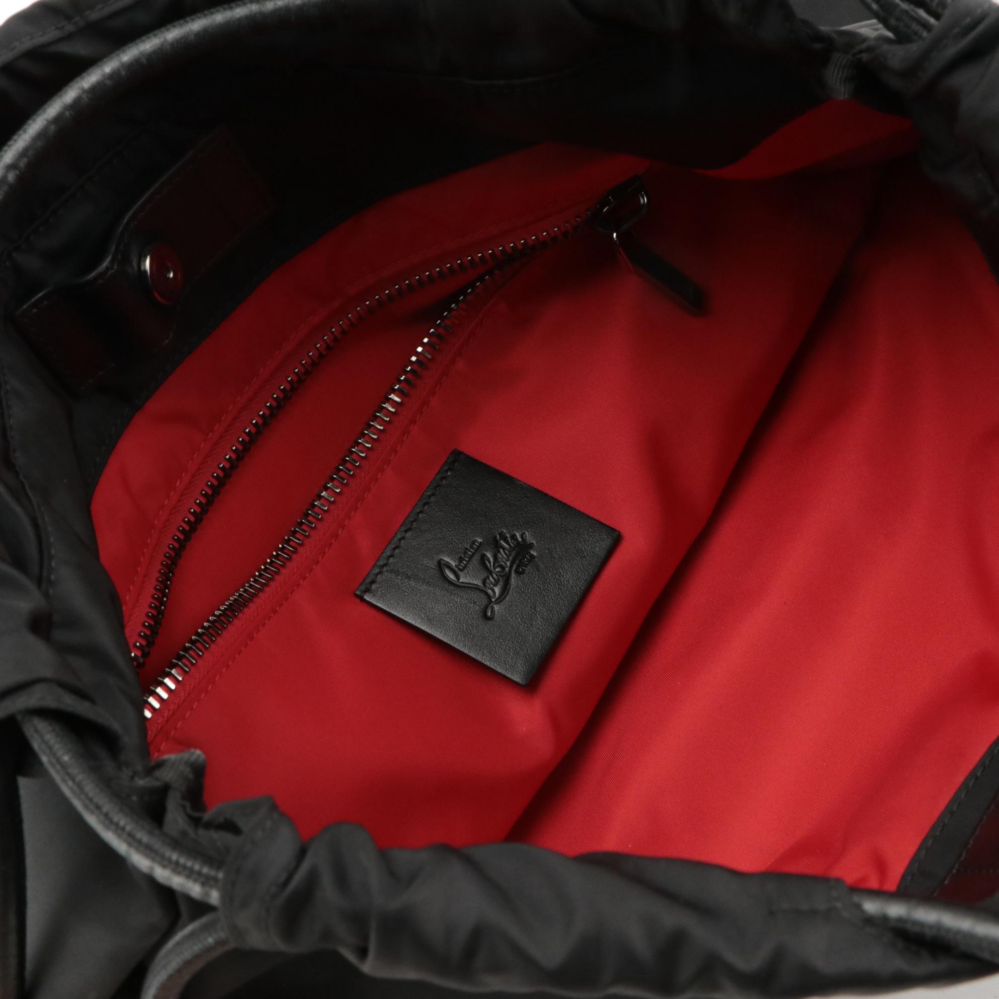 Christian Louboutin Black Nylon Kaloubi Drawstring Rucksack Tote