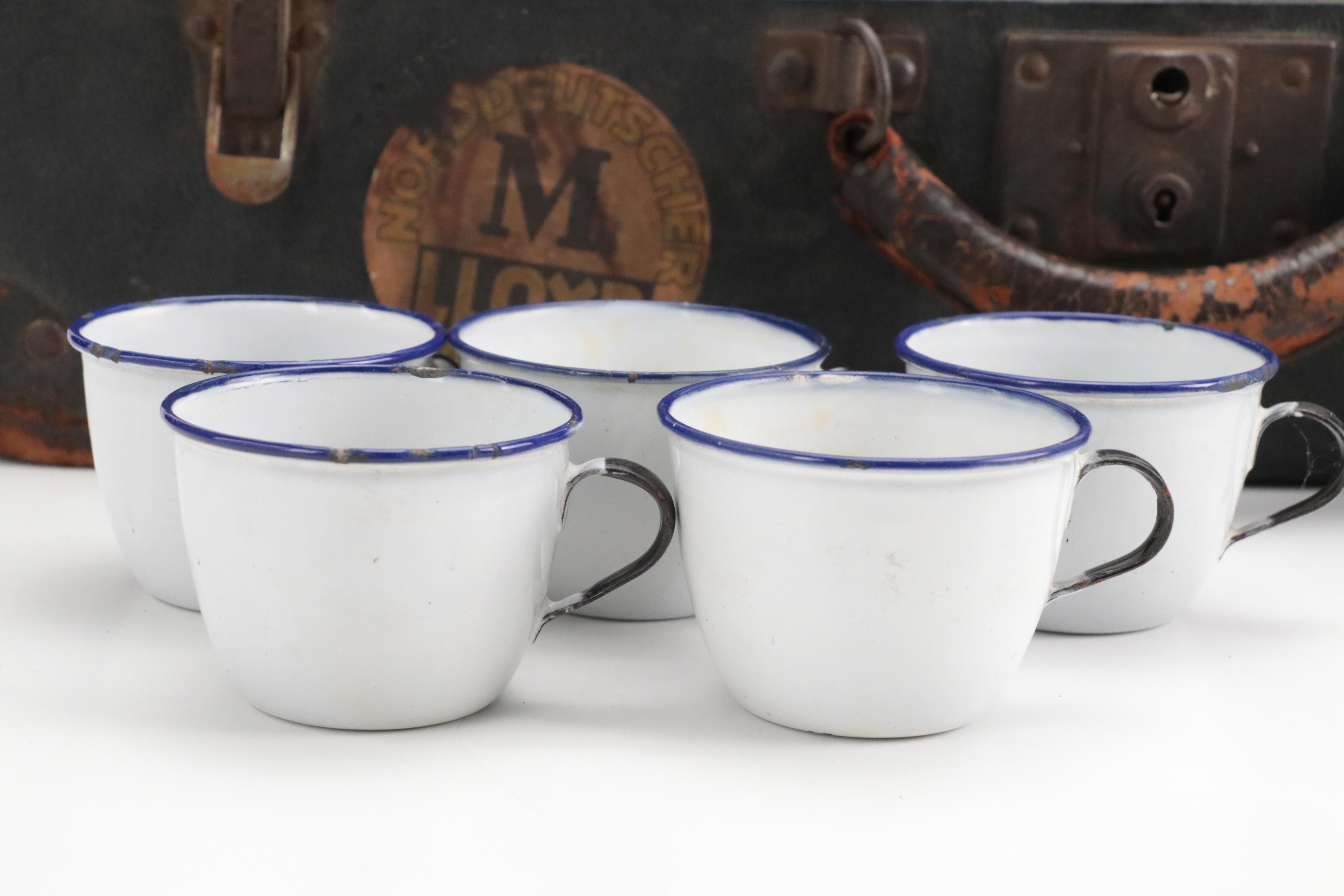 Leather Suitcase Containing Picnic Supplies, Mid-20th Century