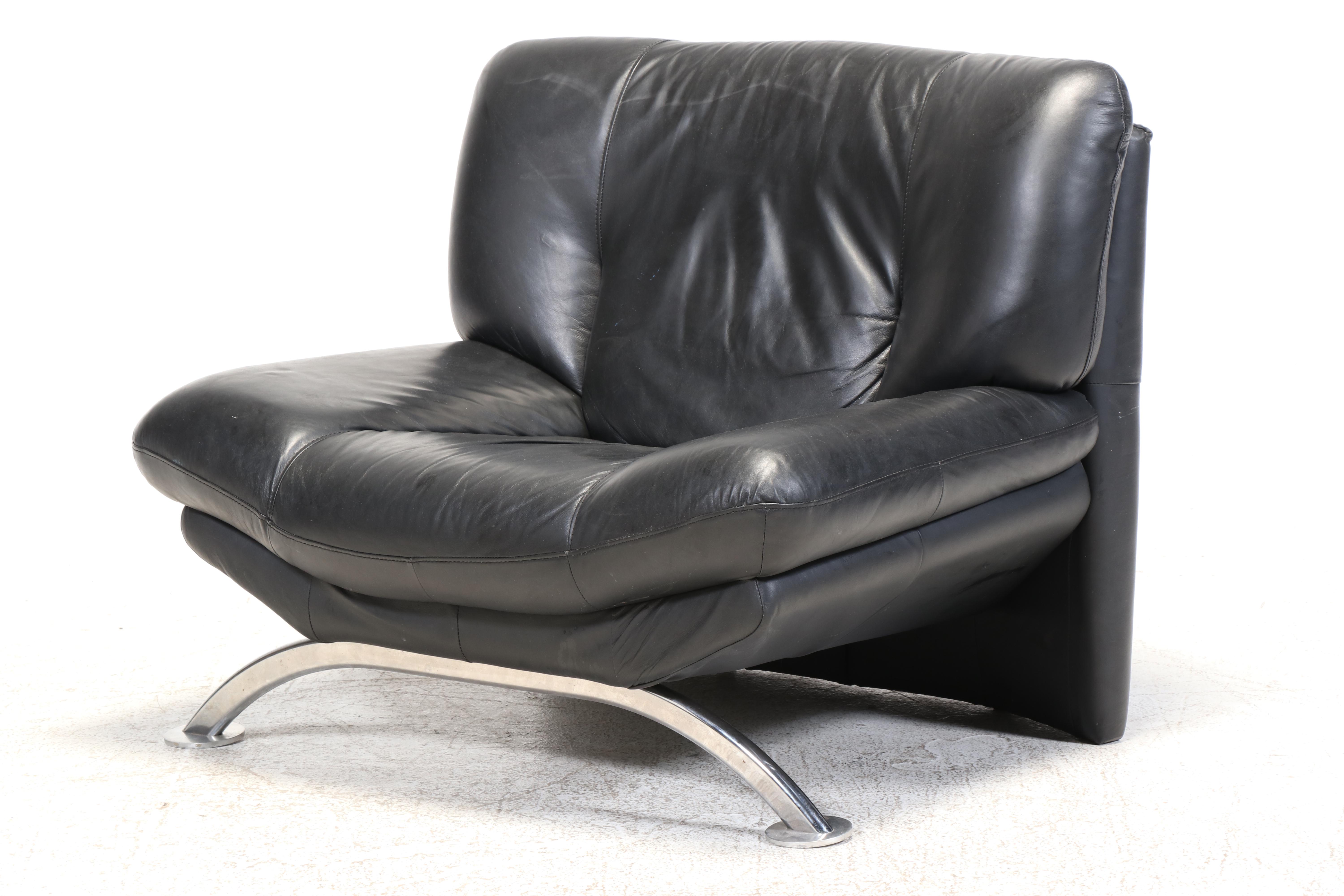 Klauss Italia Postmodern Leather Lounge Chair and Ottoman